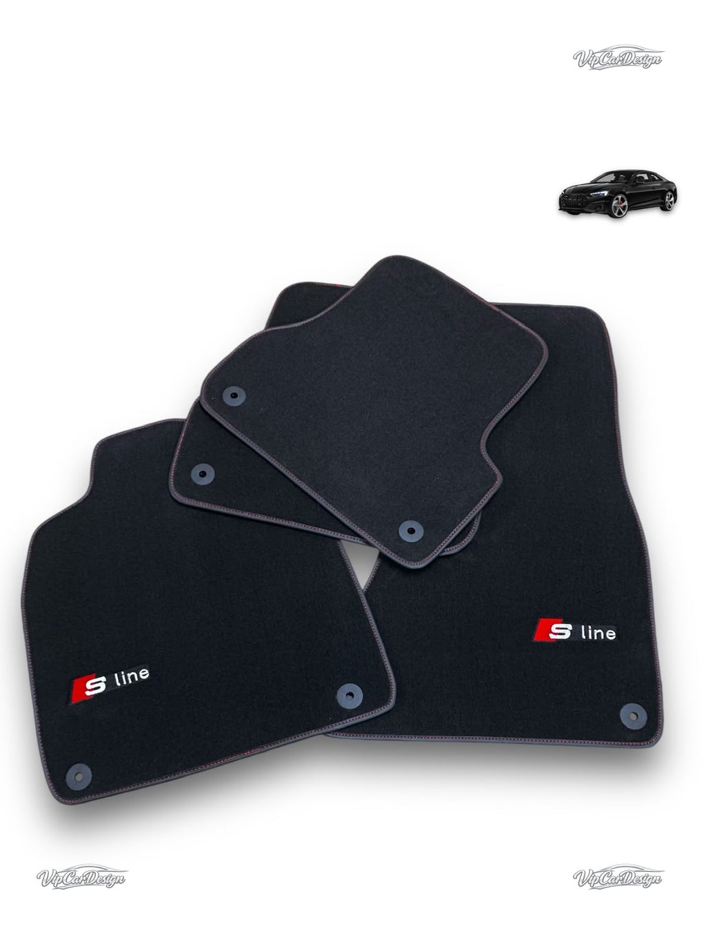 Audi A1 - 3-door Hatchback (2010-2018) Custom Fit Floor Mats S-Line Logo - Full Set Angled View | VipCarDesign