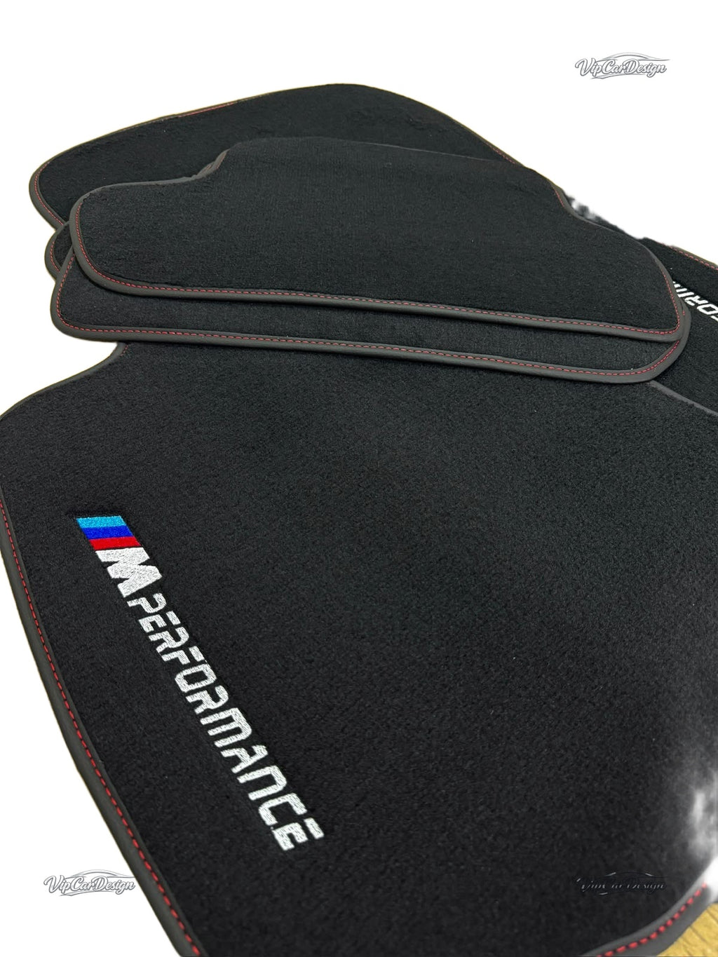 BMW 5 Series F11 (2010-2017) Custom Fit Floor Mats M Performance Logo - Full Set Angled View | VipCarDesign