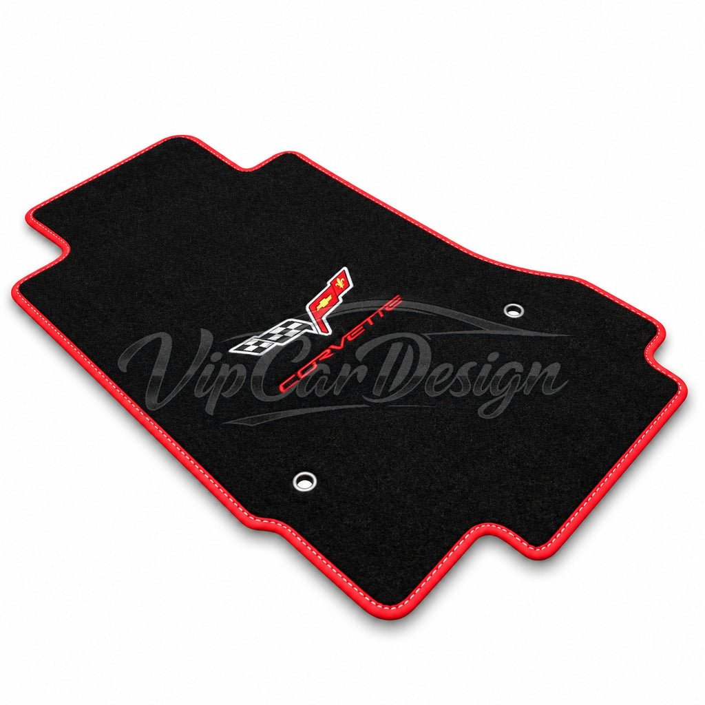 Chevrolet Corvette C6 (2005-2013) Custom Fit Floor Mats Corvette C6 Logo - Logo Embroidery Detail | VipCarDesign