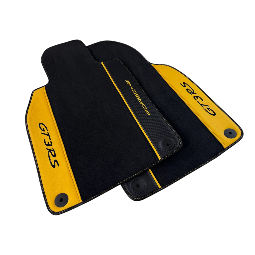 Porsche 911 GT3 RS (2022-2026) with Yellow Leather Custom Fit Premium Velour Floor Mats