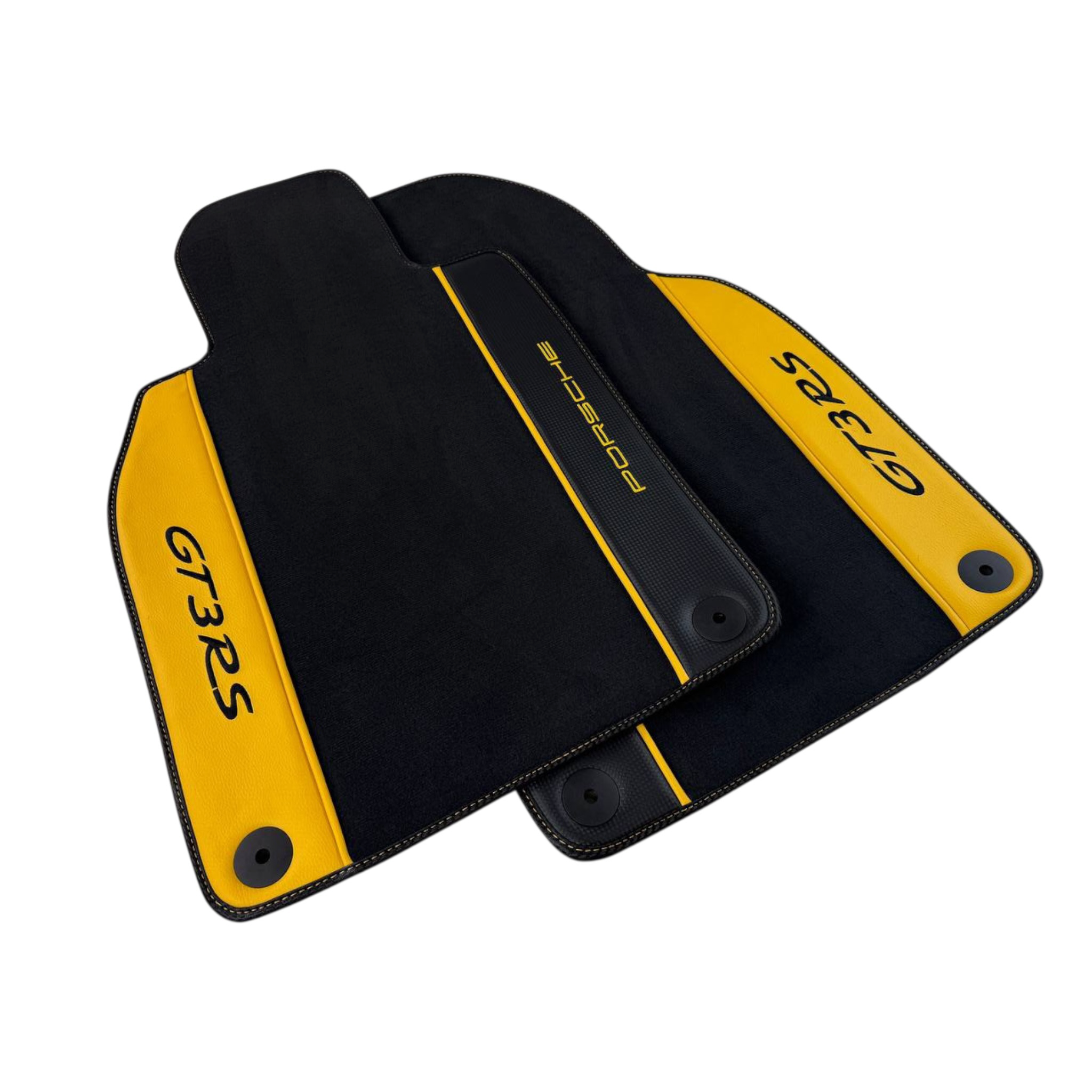 Porsche 911 GT3 RS (2022-2026) with Yellow Leather Custom Fit Premium Velour Floor Mats