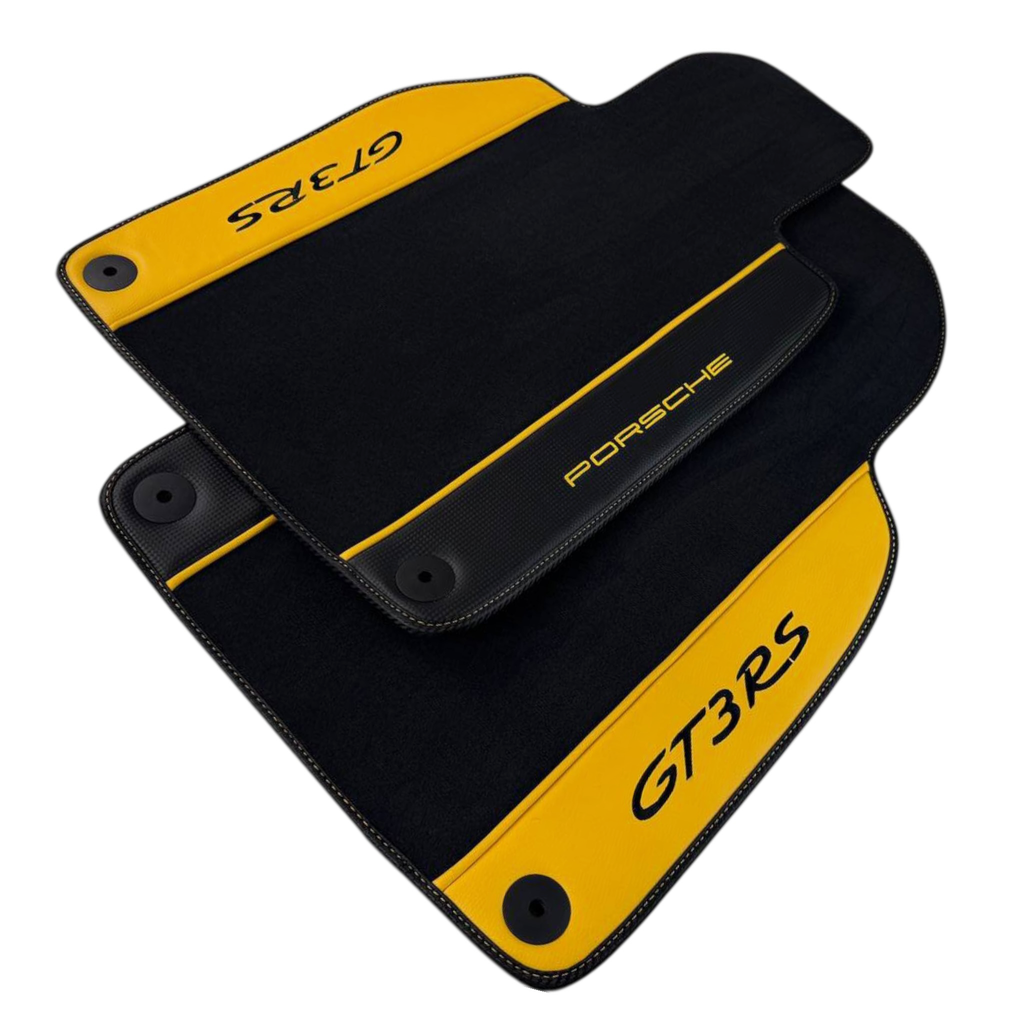 Porsche 911 GT3 RS (2022-2026) with Yellow Leather Custom Fit Premium Velour Floor Mats