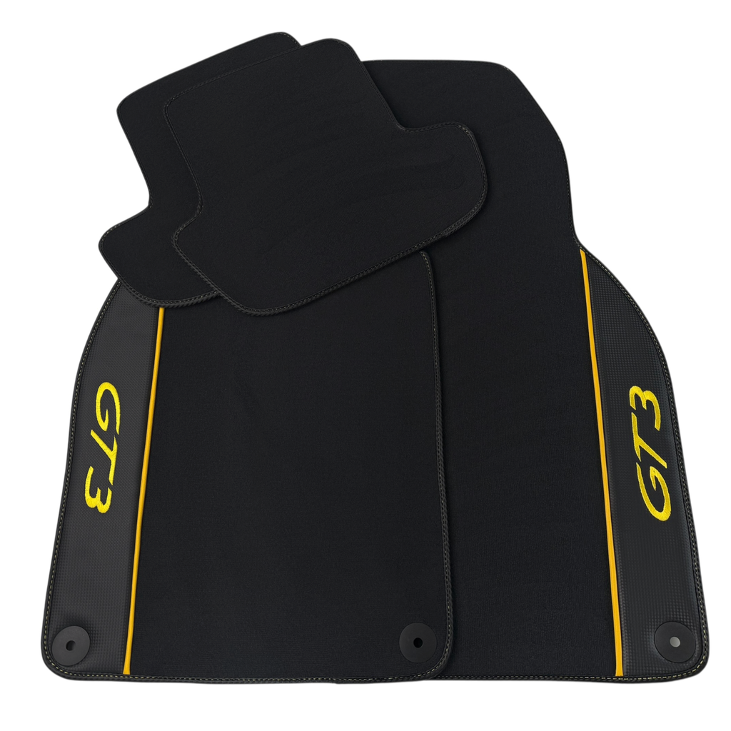Porsche 911 - 992 (2019-2026) GT3 with Carbon Fiber | Yellow Edition Custom Fit Premium Velour Floor Mats