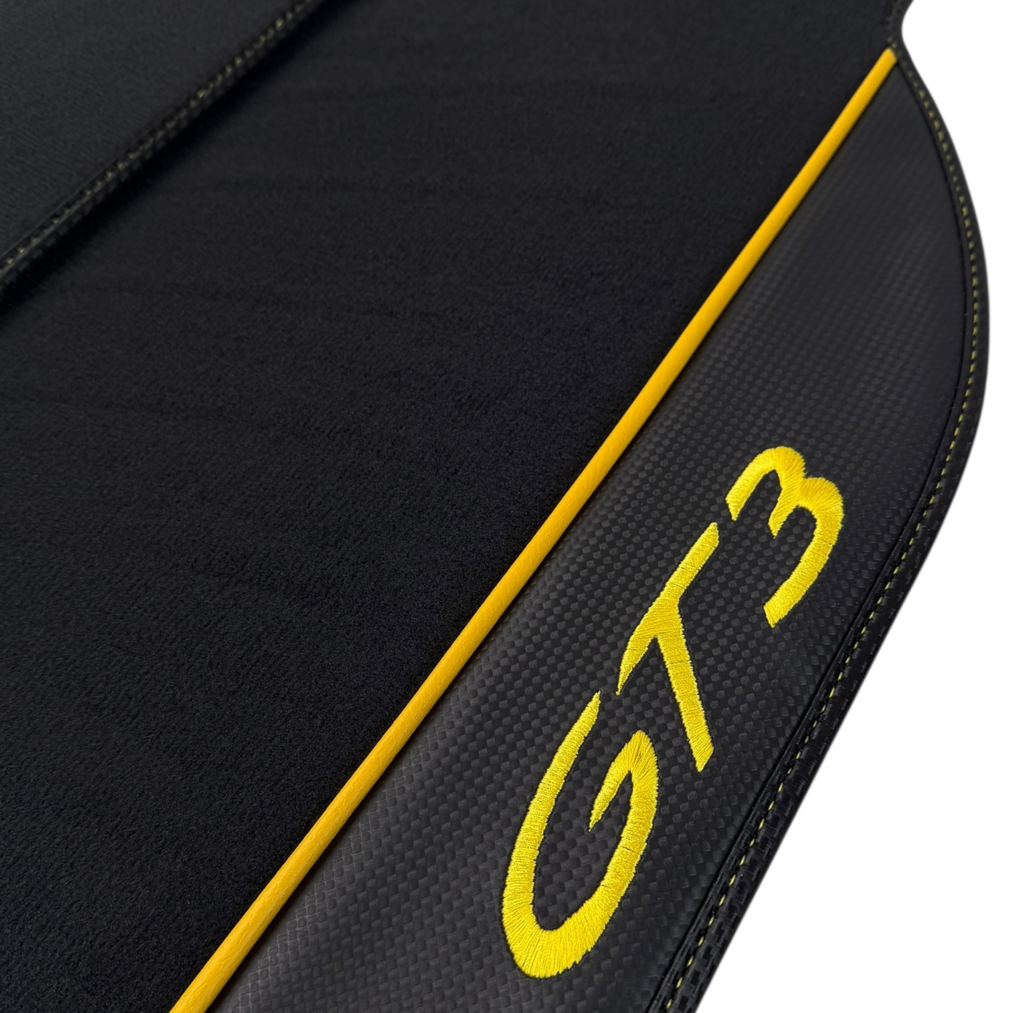 Porsche 911 - 992 (2019-2026) GT3 with Carbon Fiber | Yellow Edition Custom Fit Premium Velour Floor Mats