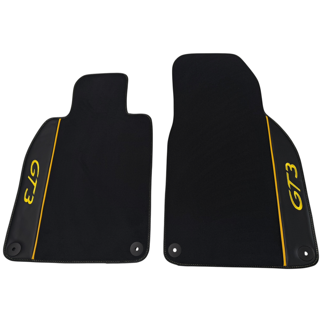 Porsche 911 - 992 (2019-2026) GT3 with Carbon Fiber | Yellow Edition Custom Fit Premium Velour Floor Mats