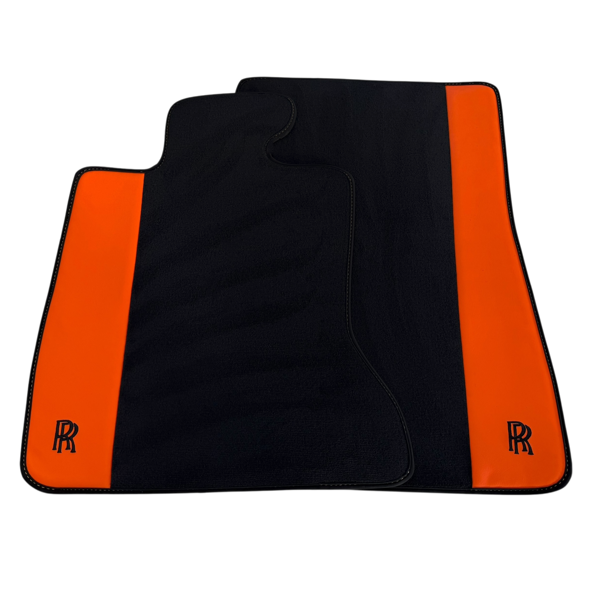 Rolls Royce Ghost Series I (2010â€“2020) with Orange Leather Custom Fit Premium Velour Floor Mats