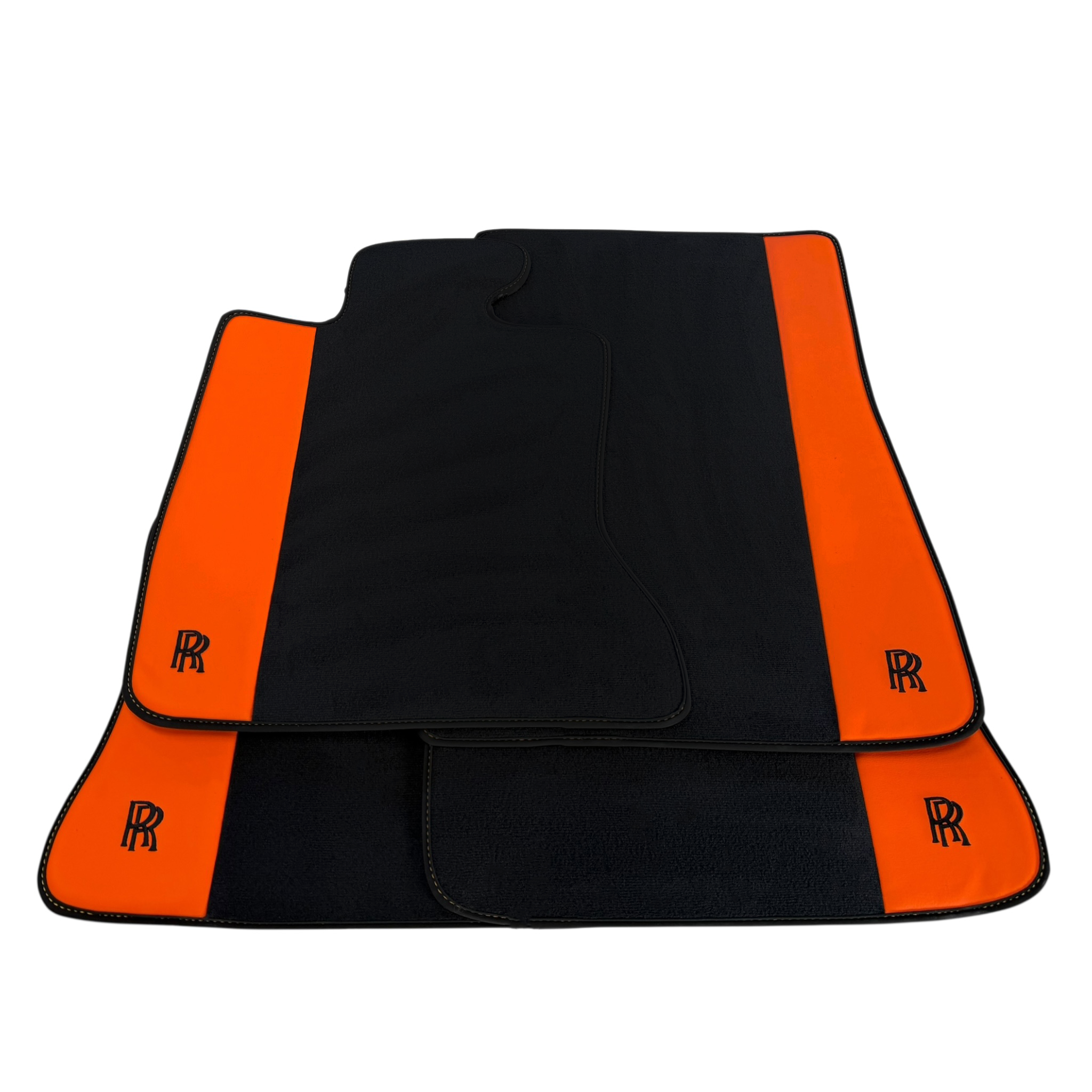 Rolls Royce Ghost Series I (2010â€“2020) with Orange Leather Custom Fit Premium Velour Floor Mats