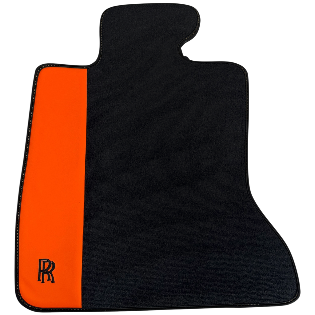 Rolls Royce Ghost Series I (2010â€“2020) with Orange Leather Custom Fit Premium Velour Floor Mats