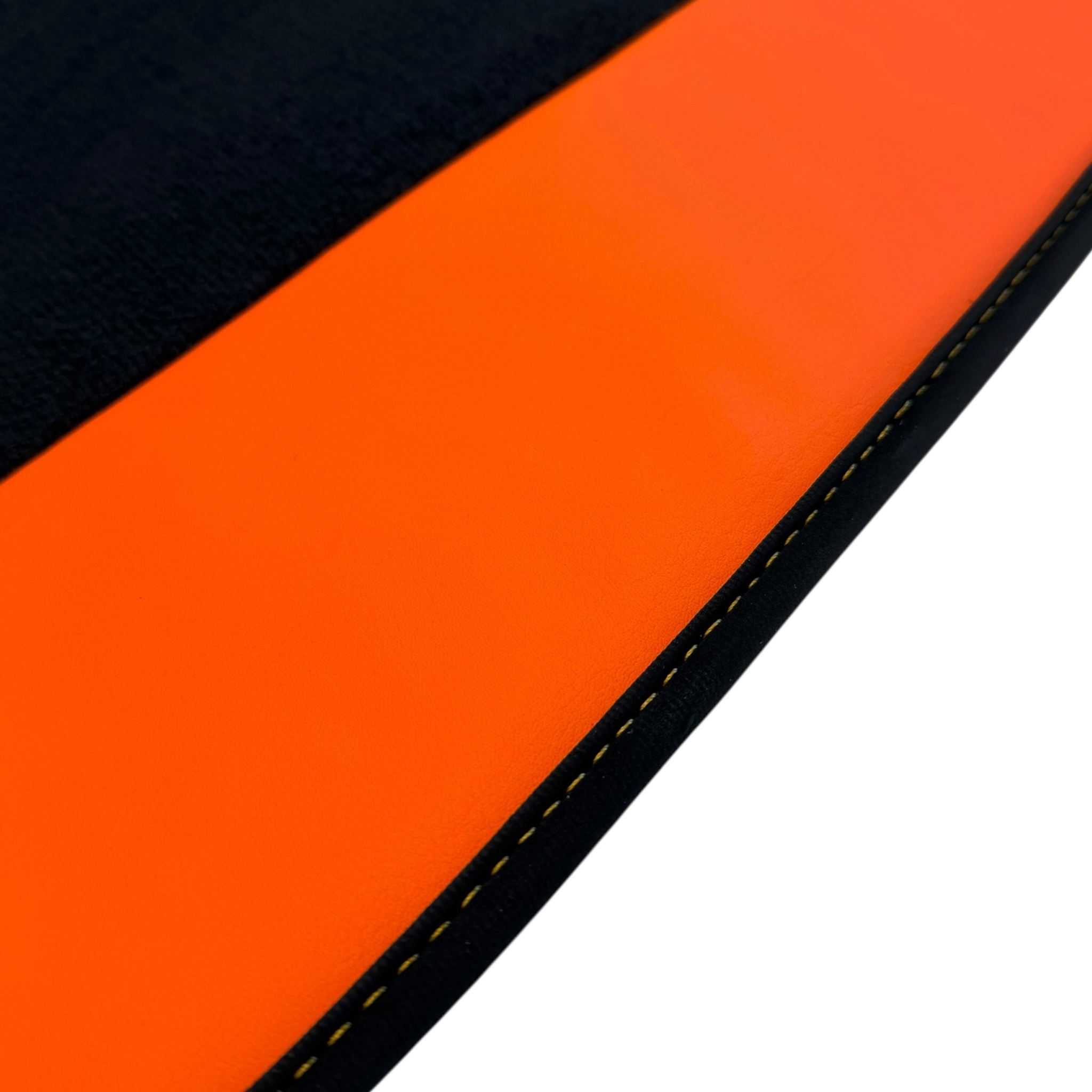 Rolls Royce Ghost Series I (2010â€“2020) with Orange Leather Custom Fit Premium Velour Floor Mats