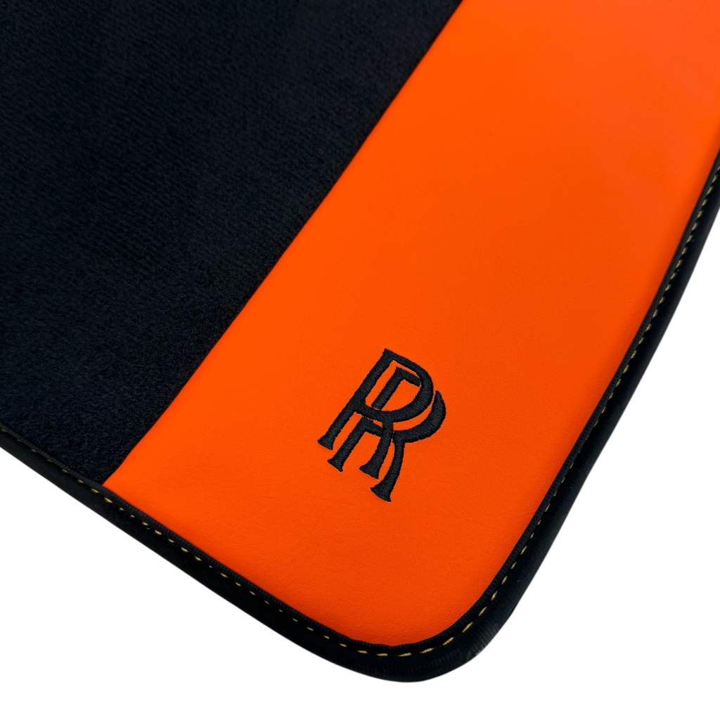 Rolls Royce Ghost Series I (2010â€“2020) with Orange Leather Custom Fit Premium Velour Floor Mats