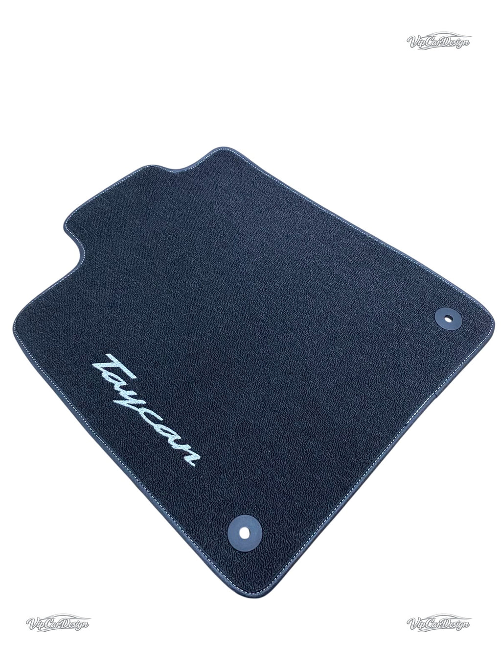Porsche Taycan (2020-2025) Custom Fit Floor Mats Taycan Logo - Full Set Angled View | VipCarDesign