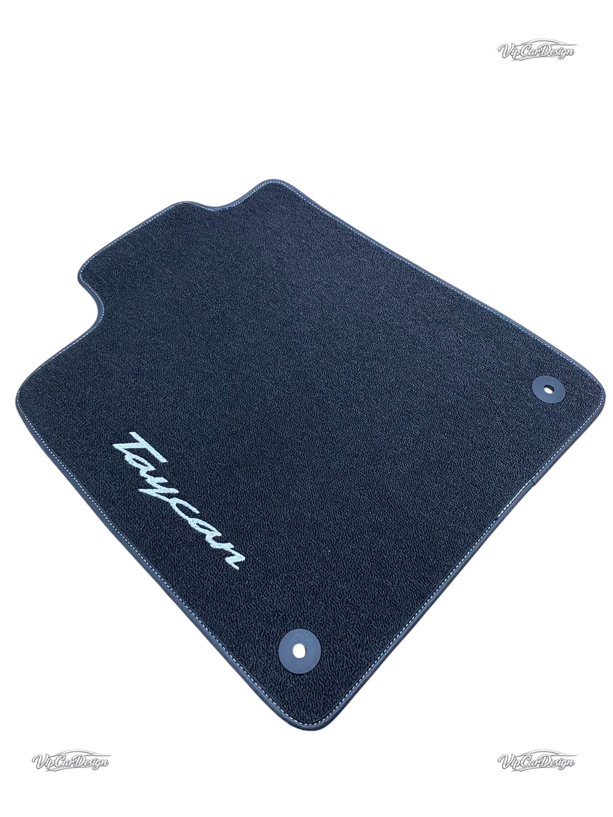 Porsche Taycan (2020-2025) Custom Fit Floor Mats Taycan Logo - Full Set Angled View | VipCarDesign