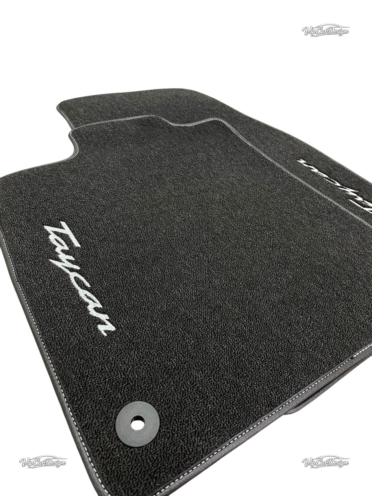 Porsche Taycan (2020-2025) Custom Fit Floor Mats Taycan Logo - Stitching Detail | VipCarDesign