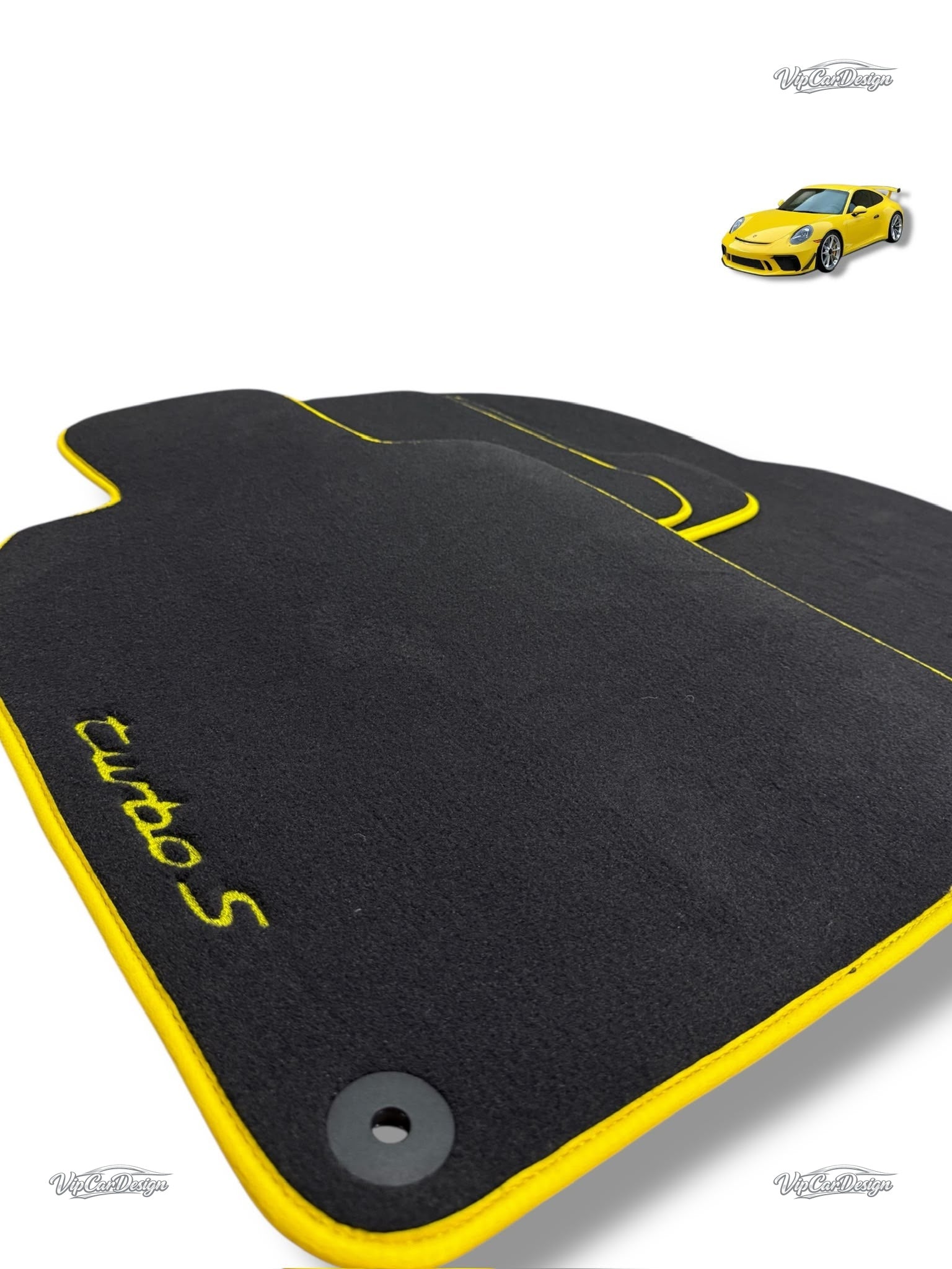 Porsche 981 Boxster (2013-2016) Custom Fit Floor Mats TurboS Logo - Full Set Angled View | VipCarDesign