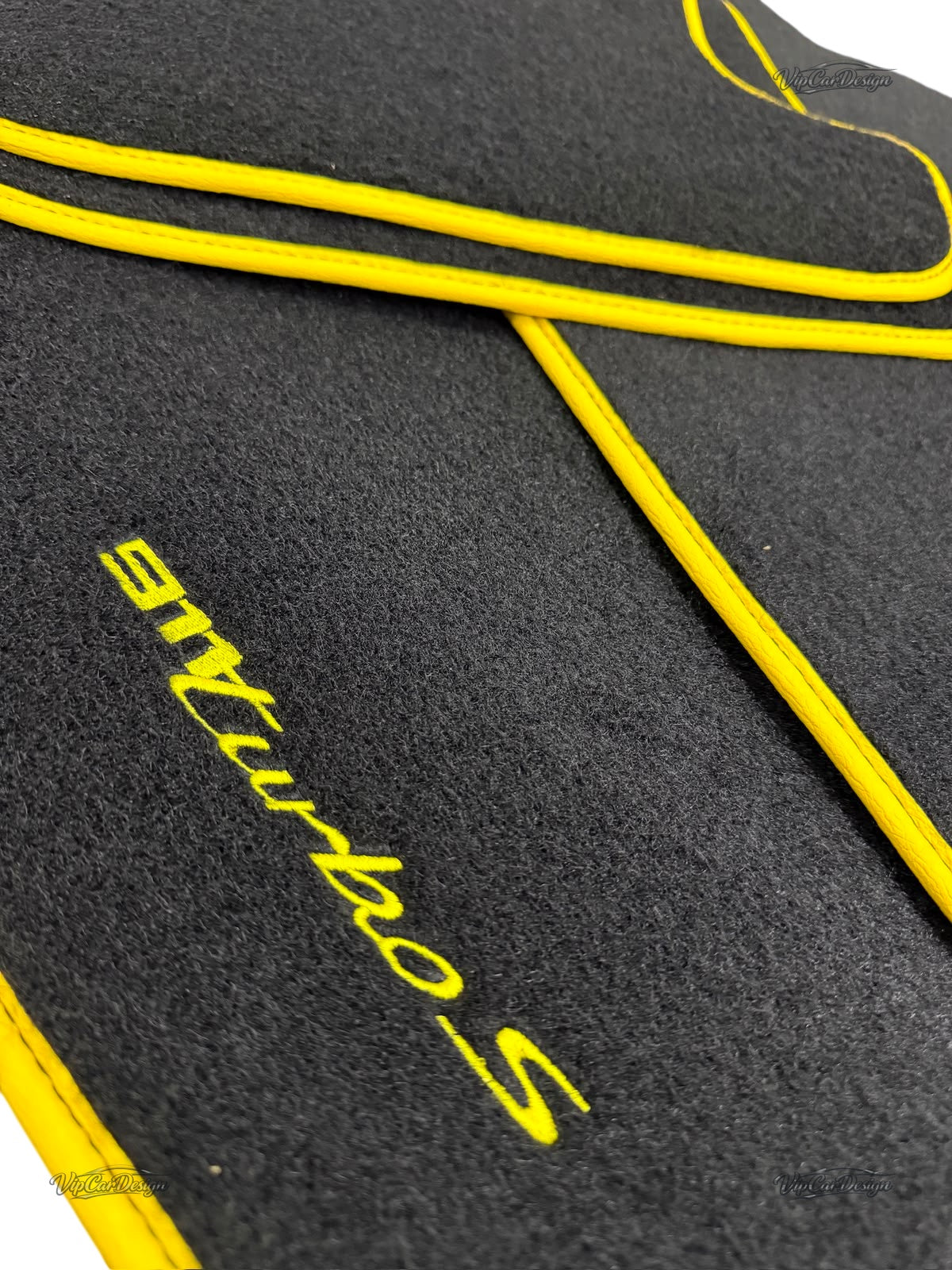 Porsche 991 (2012-2019) Custom Fit Floor Mats 911 Turbo S Logo - Full Set Angled View | VipCarDesign