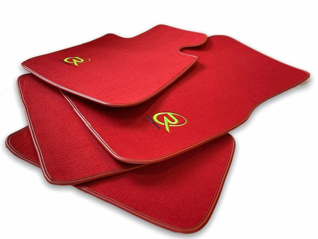 Red Floor Mats For BMW M3 G81 Touring (2022-2026) ROVBUT Brand Tailored Set Perfect Fit Green SNIP Collection Custom Fit Premium Velour Floor Mats