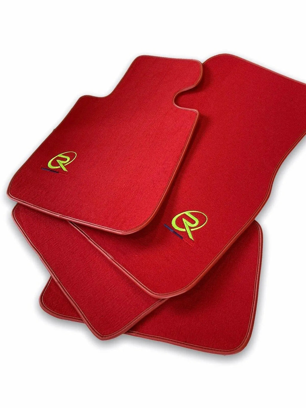 Red Floor Mats For BMW G61 (2023-2026) Touring ROVBUT Brand Tailored Set Perfect Fit Green SNIP Collection Custom Fit Premium Velour Floor Mats