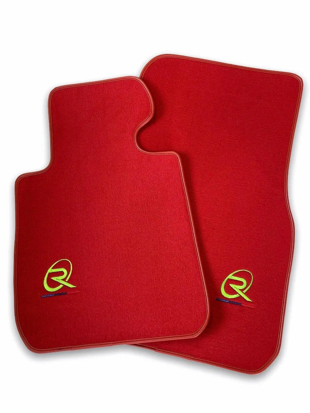 Red Floor Mats For BMW M5 G90 (2023-2026) Sedan ROVBUT Brand Tailored Set Perfect Fit Green SNIP Collection Custom Fit Premium Velour Floor Mats
