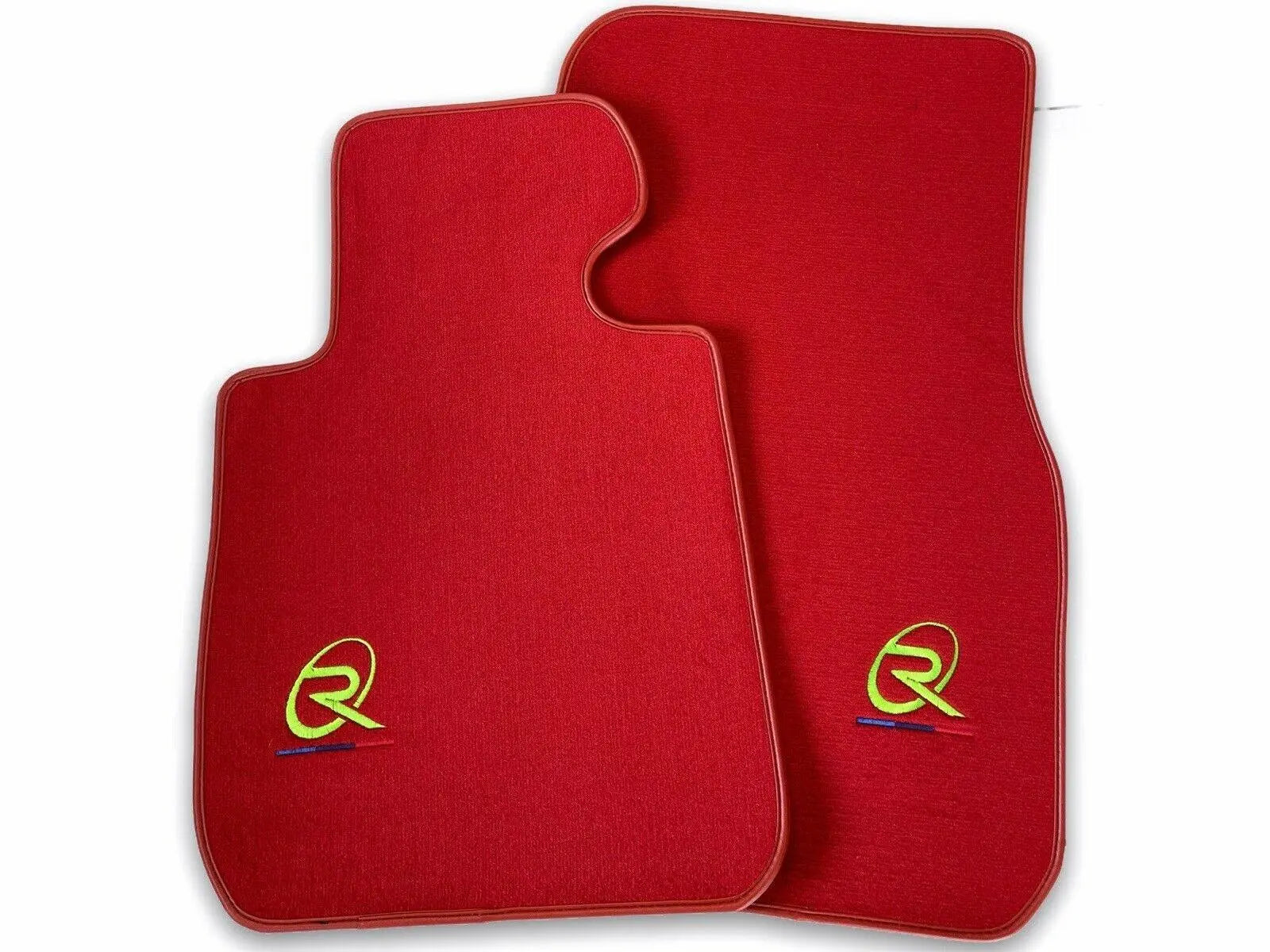 Red Floor Mats For BMW M5 G90 (2023-2026) Sedan ROVBUT Brand Tailored Set Perfect Fit Green SNIP Collection Custom Fit Premium Velour Floor Mats