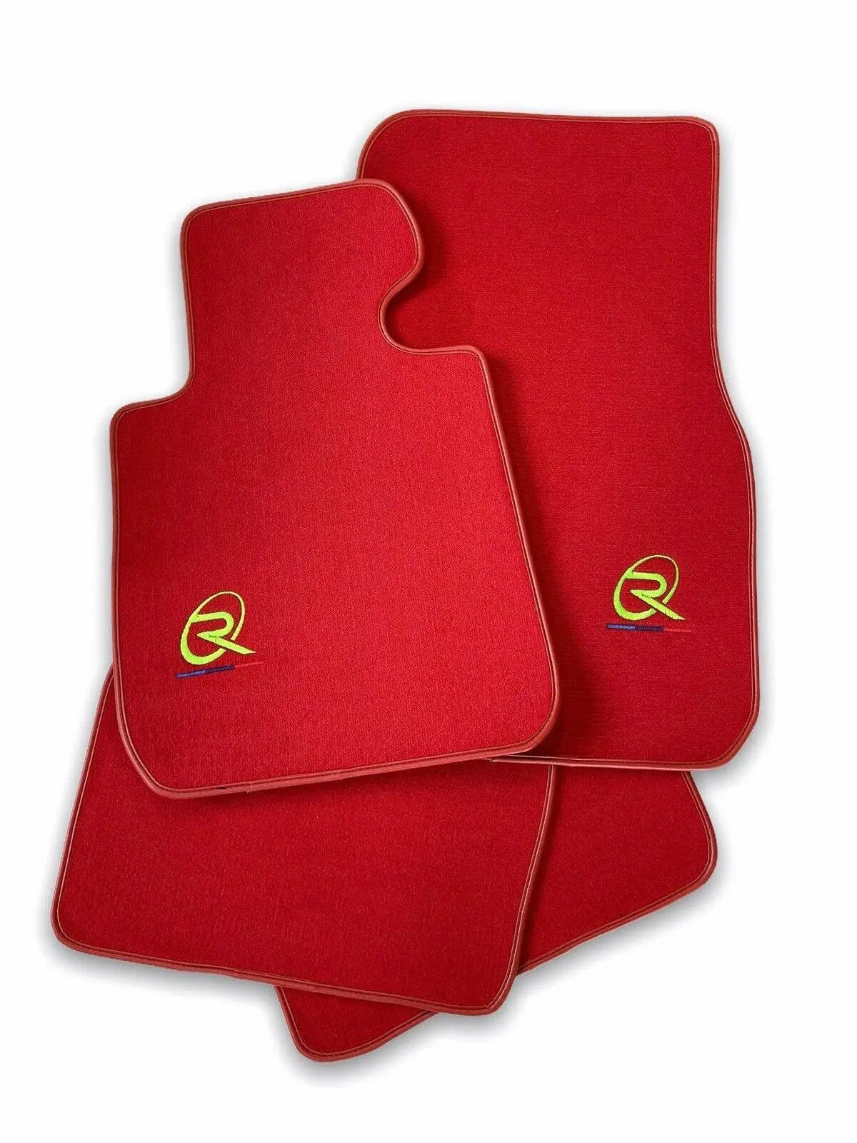 Red Floor Mats For BMW G60 (2023-2026) Sedan ROVBUT Brand Tailored Set Perfect Fit Green SNIP Collection Custom Fit Premium Velour Floor Mats