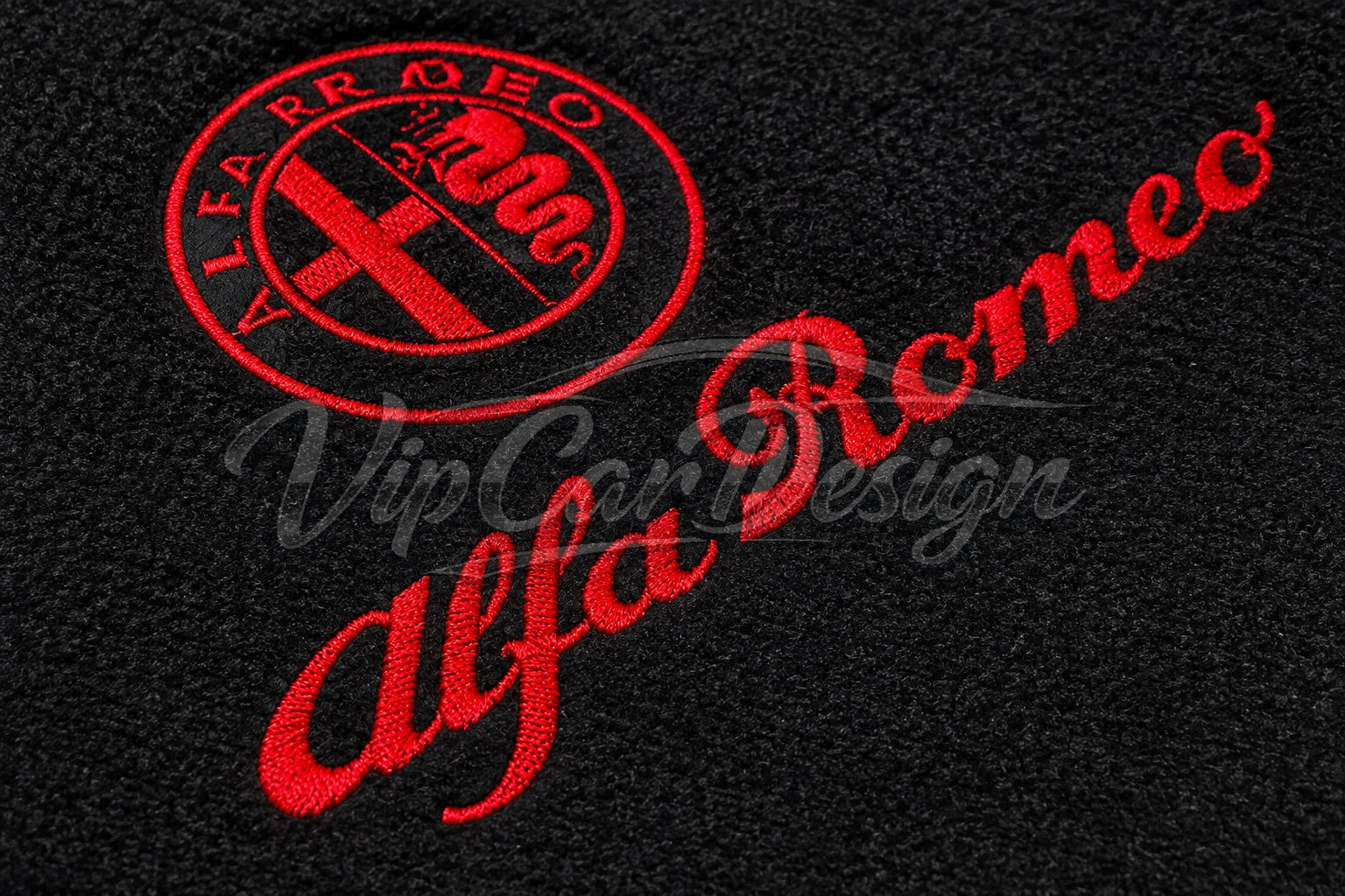 Alfa Romeo 145 (1994-2000) Custom Fit Floor Mats Alfa Romeo Crest - Logo Embroidery Detail | VipCarDesign