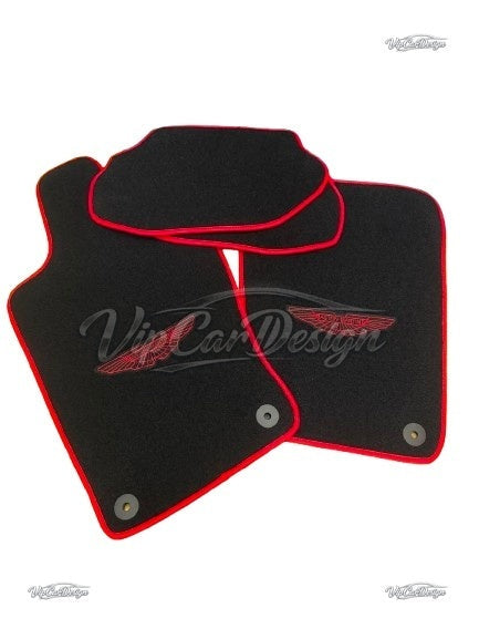 Aston Martin V12 Vanquish (2024-2025) Custom Fit Velour Floor Mats - Red Wings Logo with Red Edging - Complete Set Overview | VipCarDesign