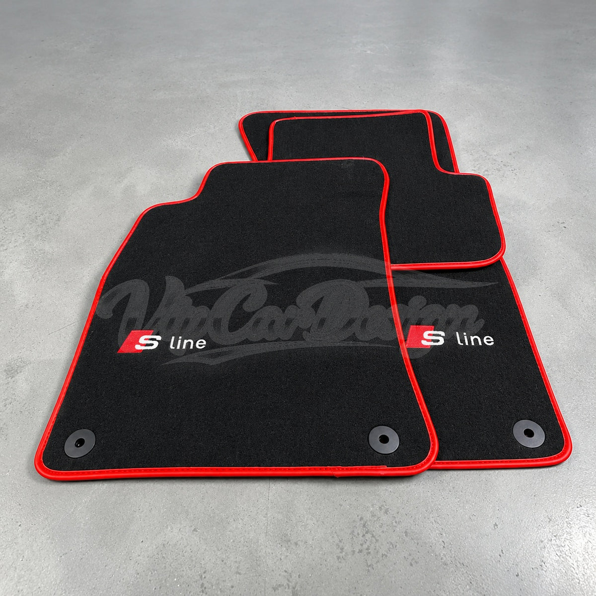 Audi A4 - B9 Avant (2018-2019) Custom Fit Velour Floor Mats - S-Line Logo - Red Edging - Complete Set Overview | VipCarDesign
