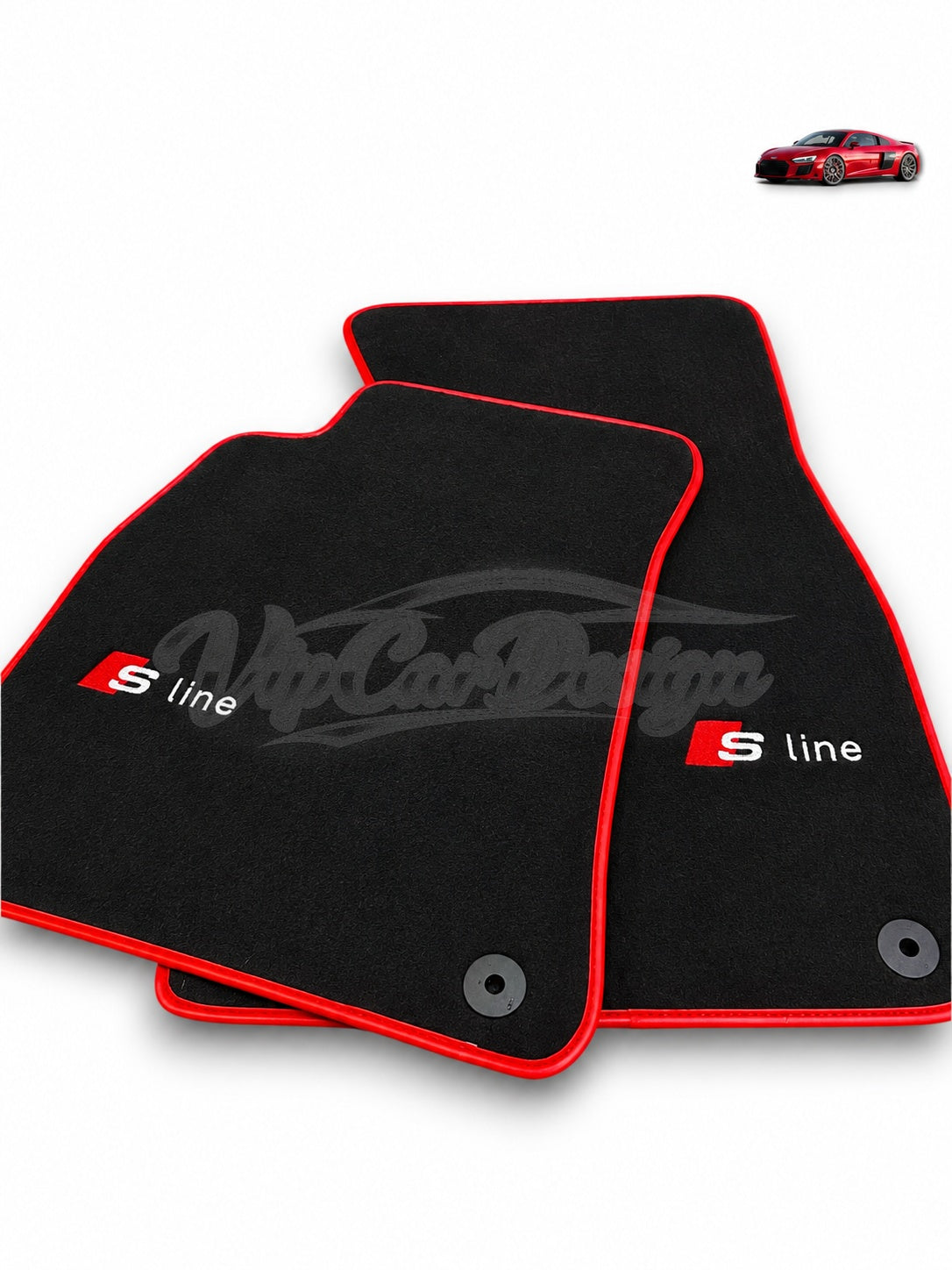 Audi A4 - B9 Avant (2019-2023) Custom Fit Velour Floor Mats - S-Line Logo - Red Edging - Front Floor Mats | VipCarDesign