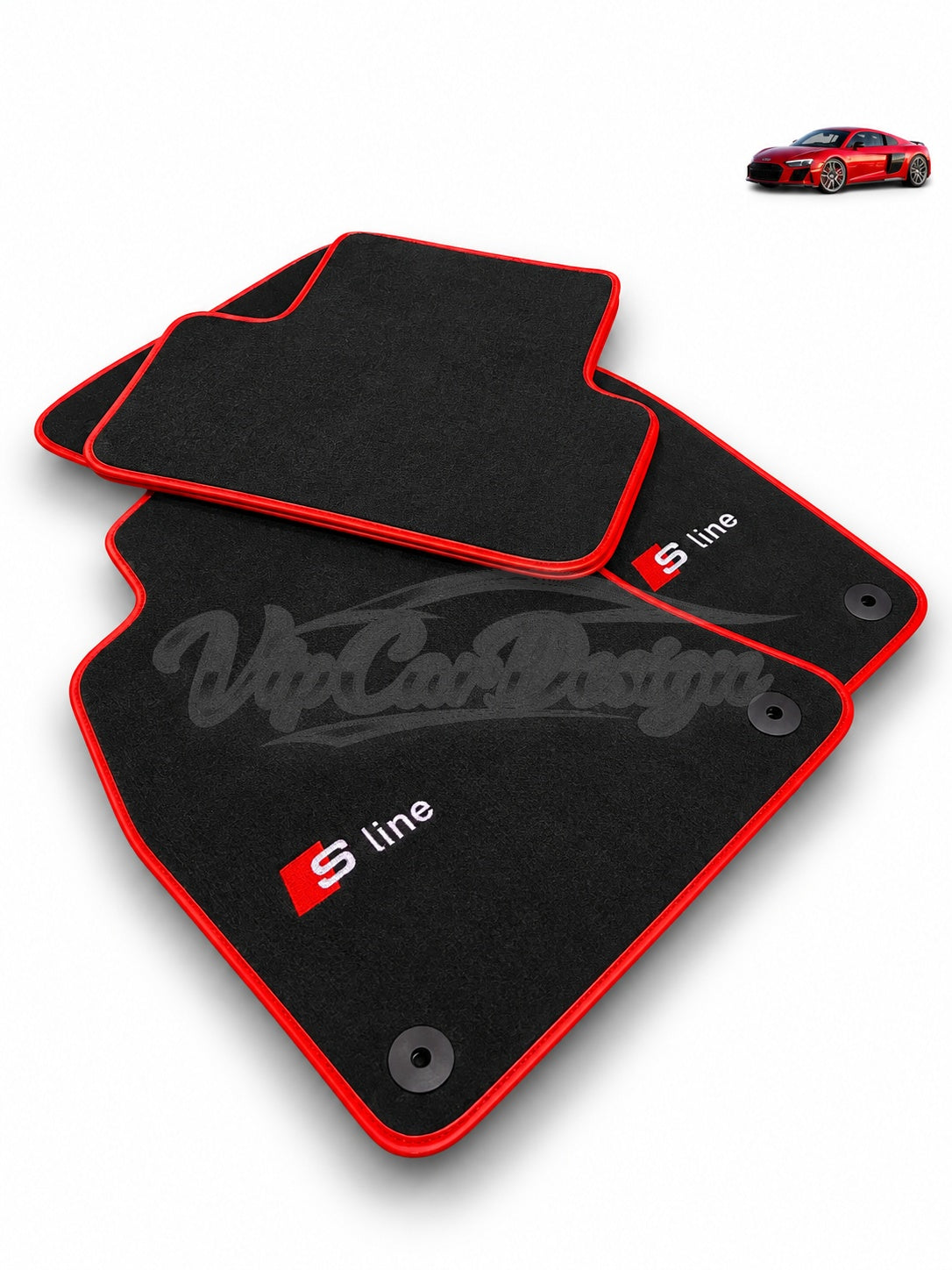 Audi A6 - C6 Sedan Long (2004-2008) Custom Fit Velour Floor Mats - S-Line Logo - Red Edging - Rear Floor Mats | VipCarDesign