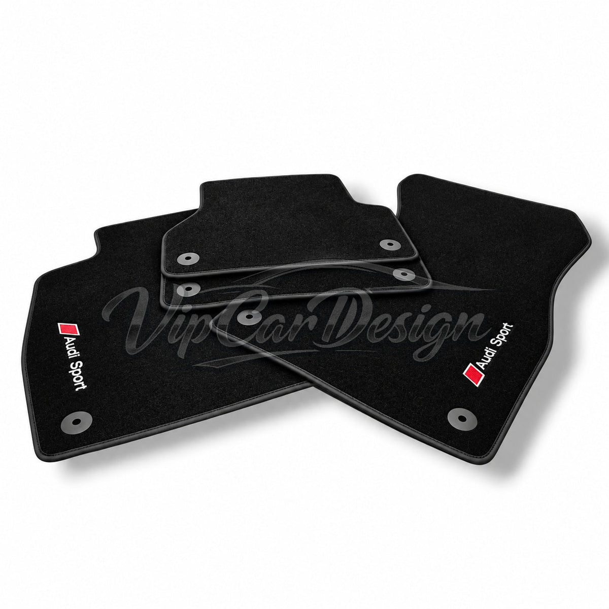 Audi A4 B5 Facelift Sedan (1999-2001) Custom Fit Floor Mats Audi Sport Logo - Full Set Angled View | VipCarDesign
