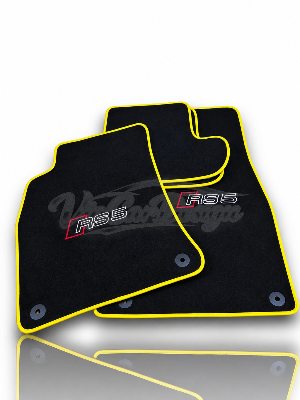 Audi RS 5 B9 5-Door Sportback (2017-2024) Custom Fit Velour Floor Mats - RS 5 Logo - Yellow Edging - Rear Floor Mats | VipCarDesign