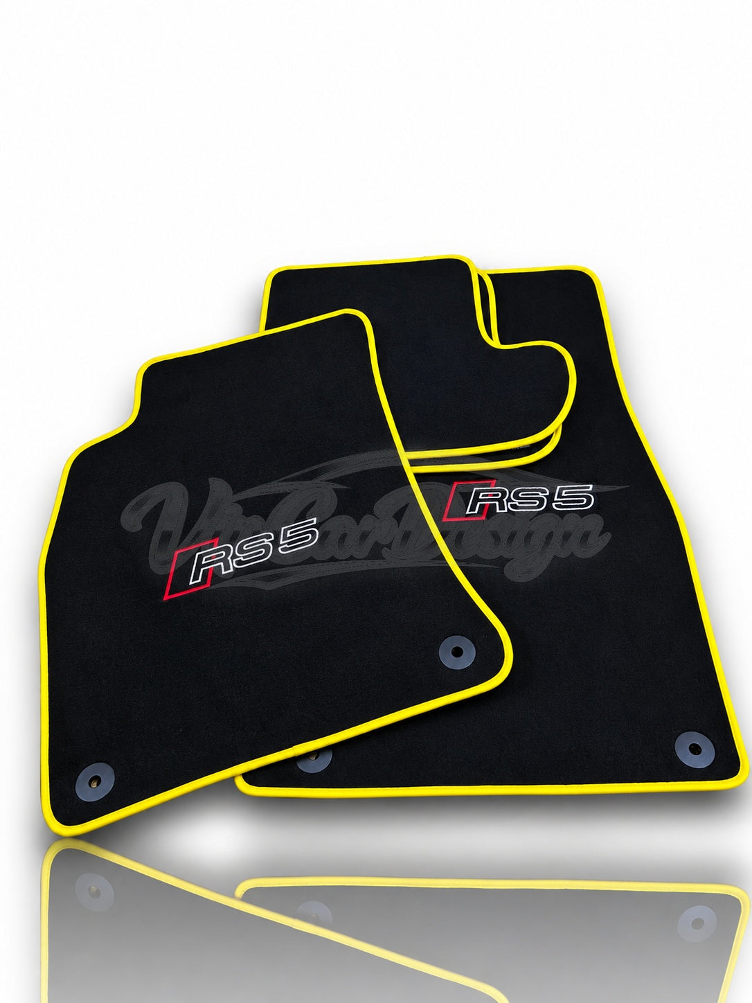 Audi RS 5 B9 5-Door Sportback (2017-2024) Custom Fit Velour Floor Mats - RS 5 Logo - Yellow Edging - Rear Floor Mats | VipCarDesign