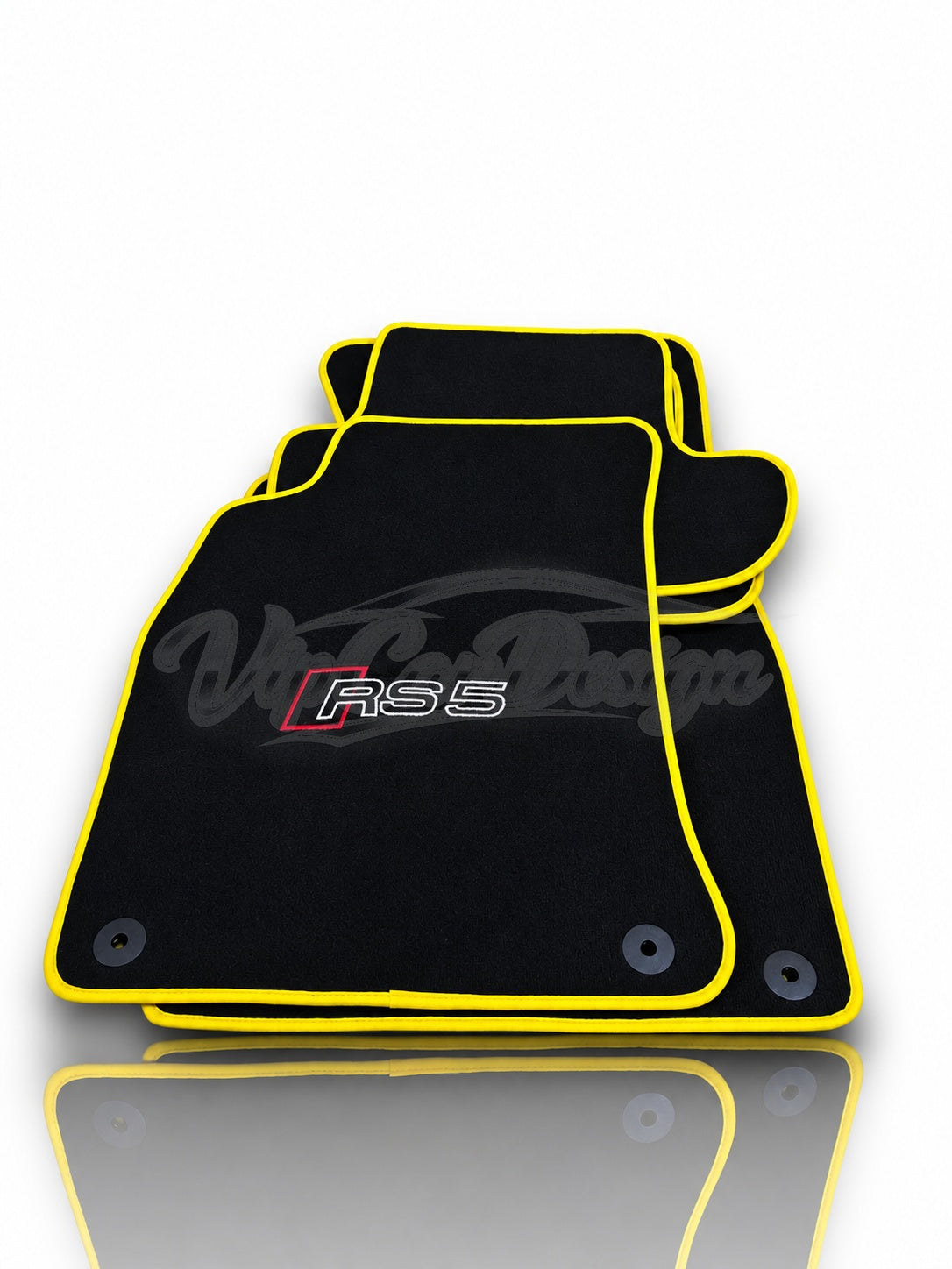 Audi RS 5 B9 5-Door Sportback (2017-2024) Custom Fit Velour Floor Mats - RS 5 Logo - Yellow Edging - Single Mat Detail | VipCarDesign