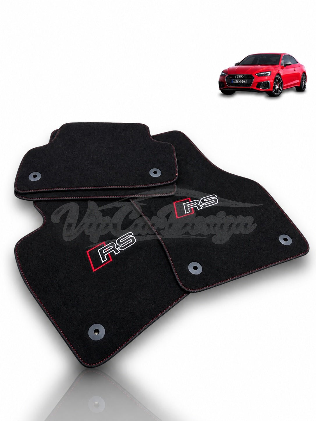 Audi RS 6 Plus C5 (2004) Custom Fit Velour Floor Mats - RS Logo - Black Edging - Set Top View | VipCarDesign