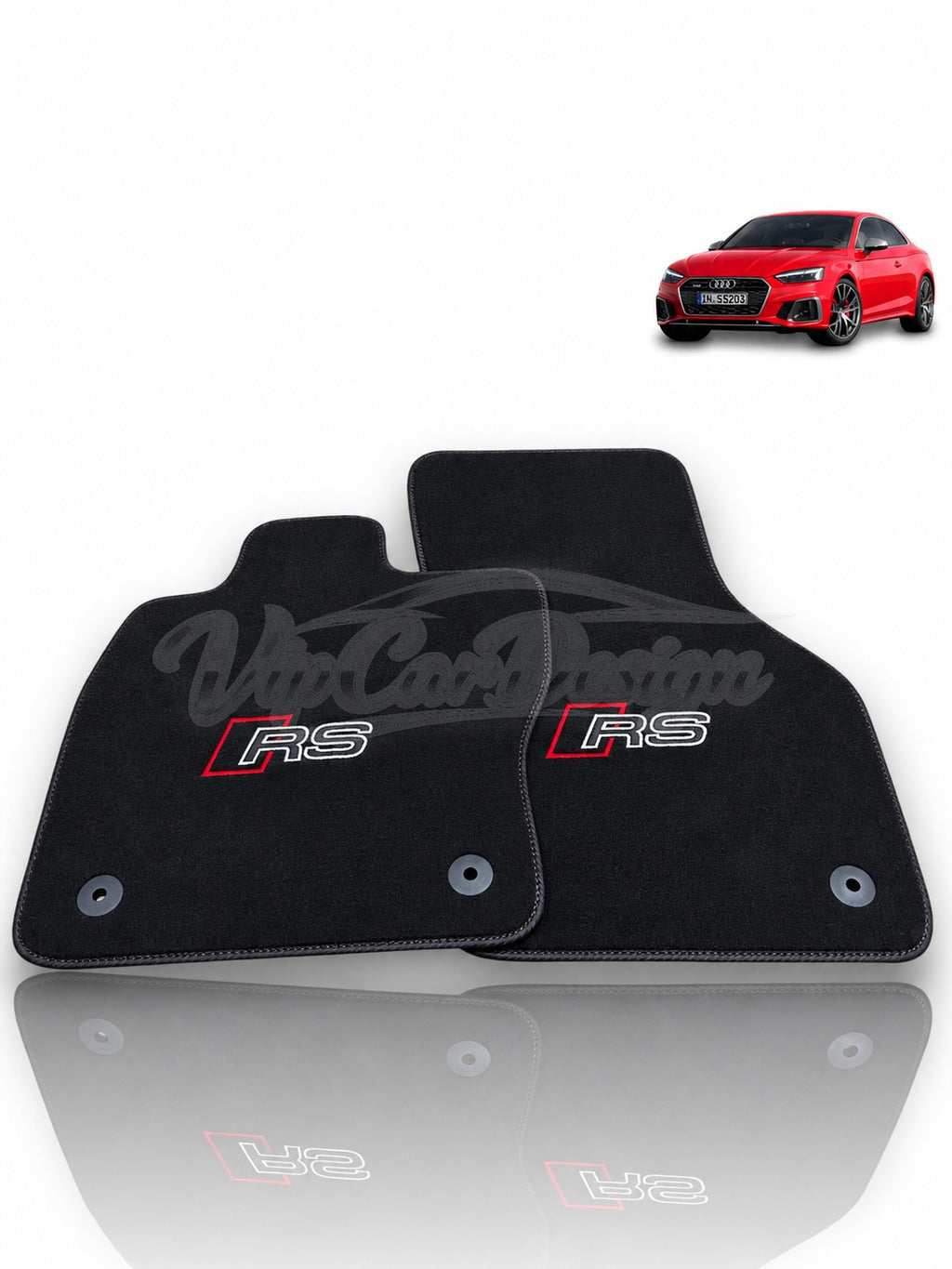 Audi RS 7 C7 5-Door Sportback (2013-2018) Custom Fit Velour Floor Mats - RS Logo - Black Edging - Front Floor Mats | VipCarDesign