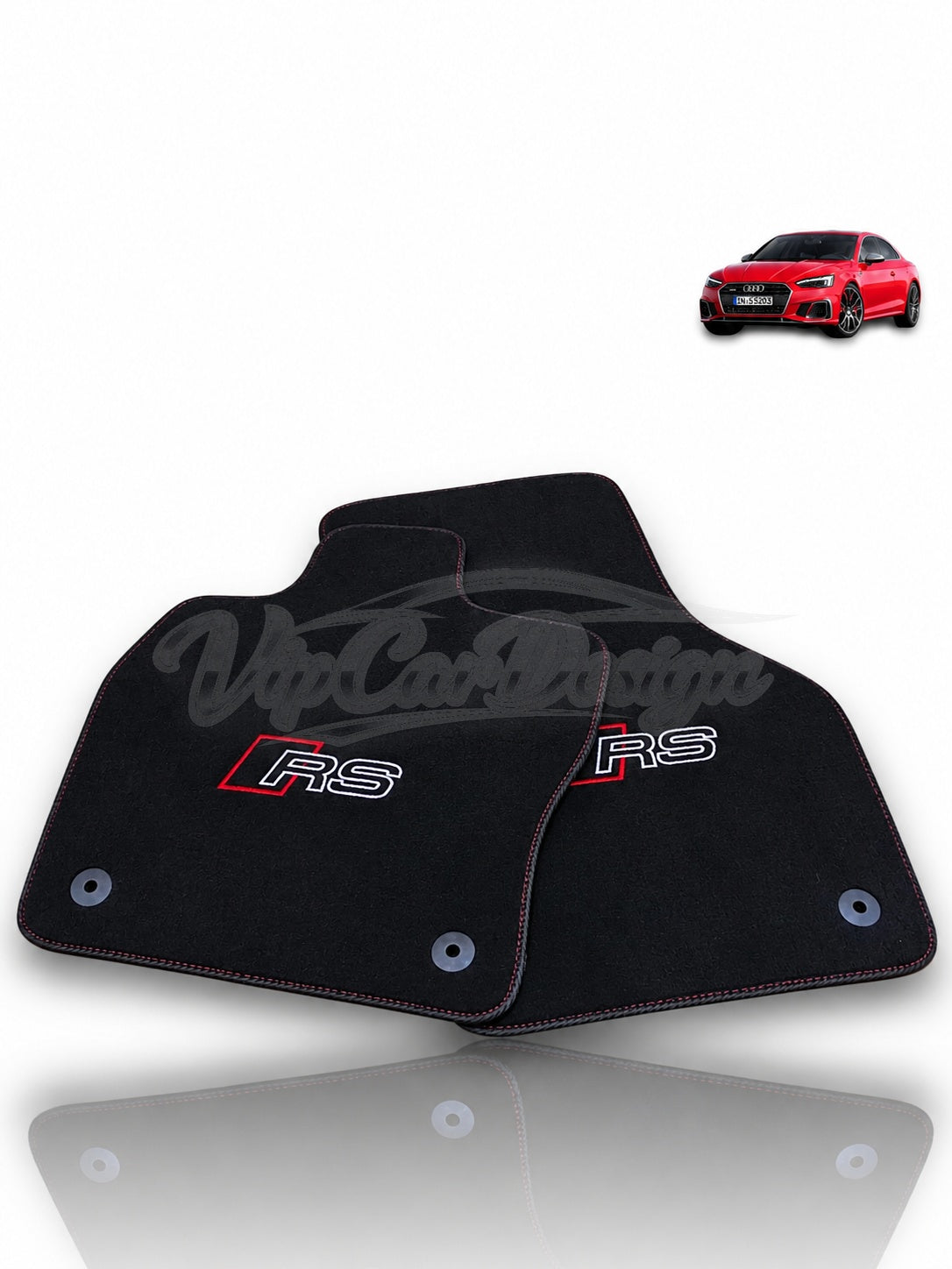 Audi RS 7 C7 5-Door Sportback (2013-2018) Custom Fit Velour Floor Mats - RS Logo - Black Edging - Rear Floor Mats | VipCarDesign
