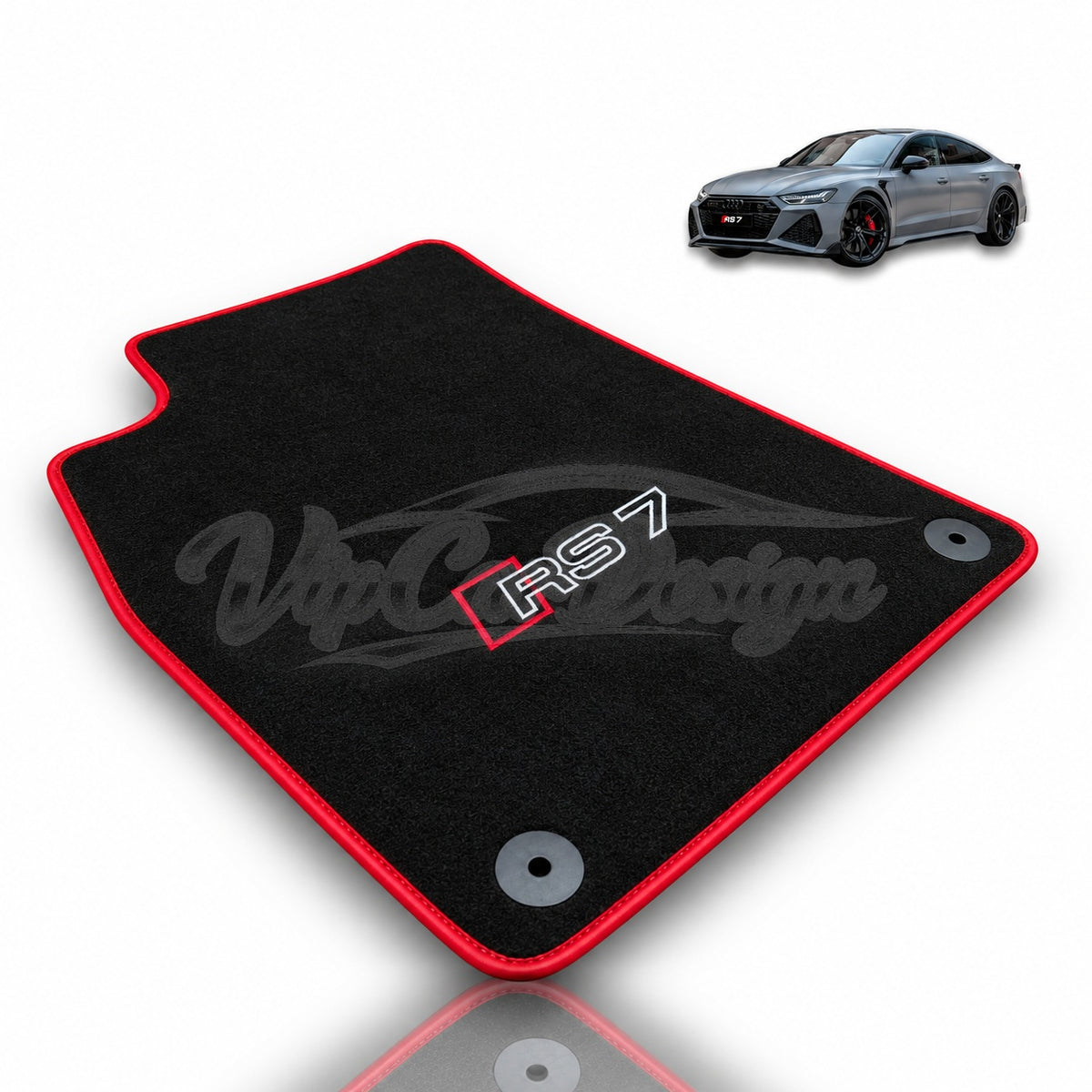 Audi RS 7 C7 5-Door Sportback (2013-2018) Custom Fit Velour Floor Mats - RS 7 Logo - Red Edging - Single Mat Detail | VipCarDesign