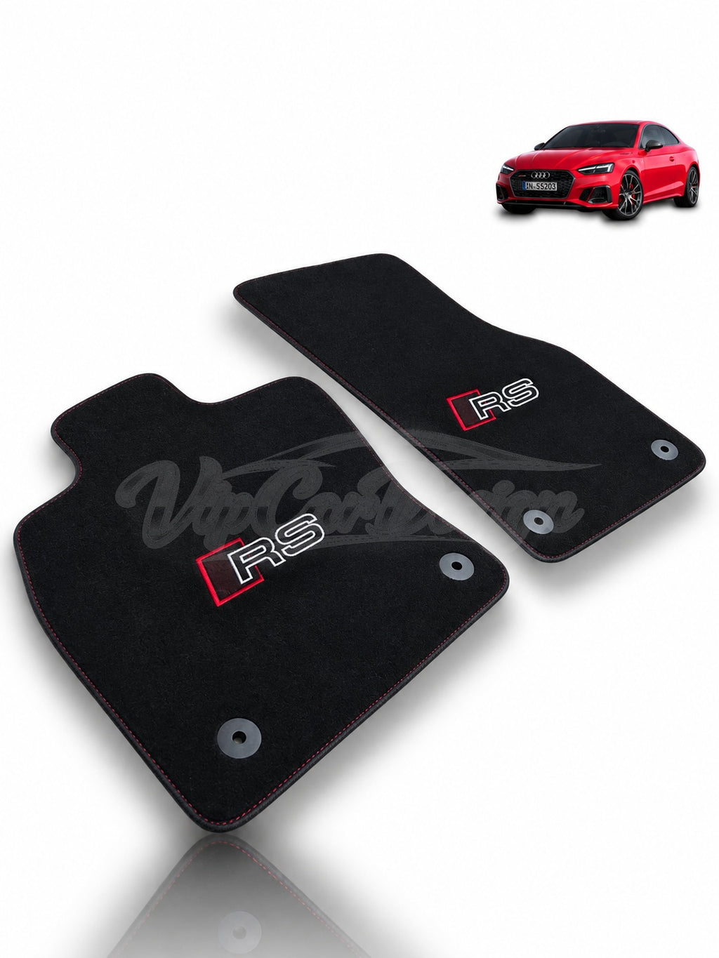 Audi RS 7 C8 5-Door Sportback (2019-2024) Custom Fit Velour Floor Mats - RS Logo - Black Edging - Complete Set Overview | VipCarDesign