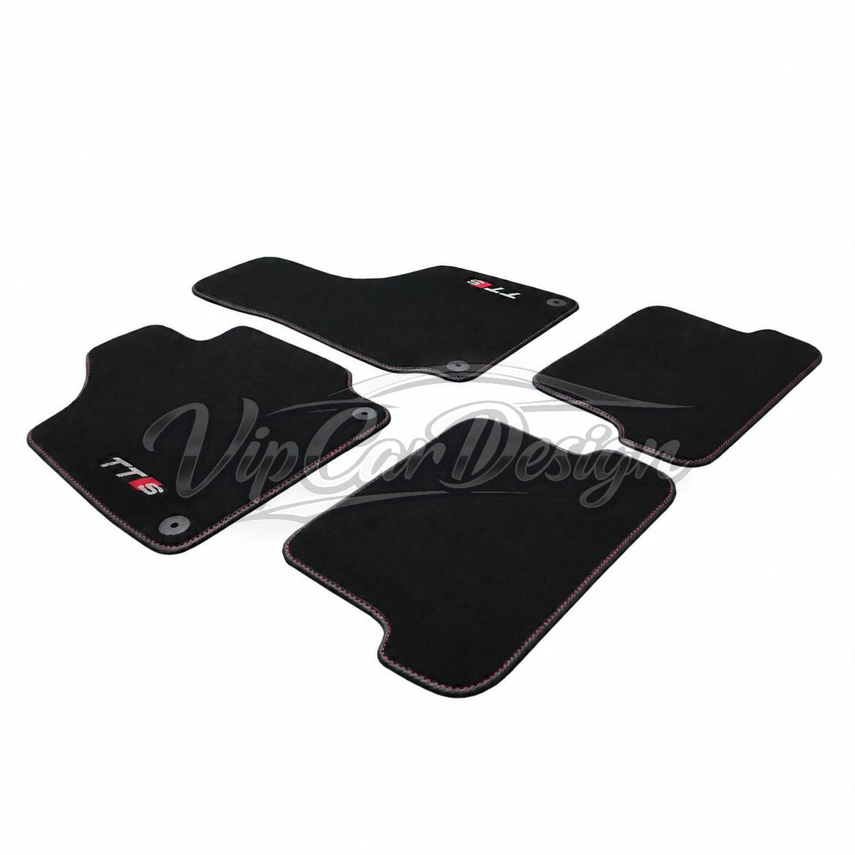Audi TT Custom Fit Velour Floor Mats - TTS Logo - Set B - Full Set Angled View | VipCarDesign