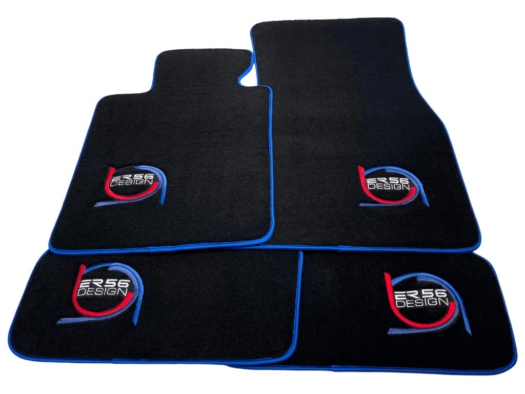 Black Floor Mats For BMW 2 Series U06 (2022-2026) ER56 Design Limited Edition Blue Trim Custom Fit Premium Velour Floor Mats