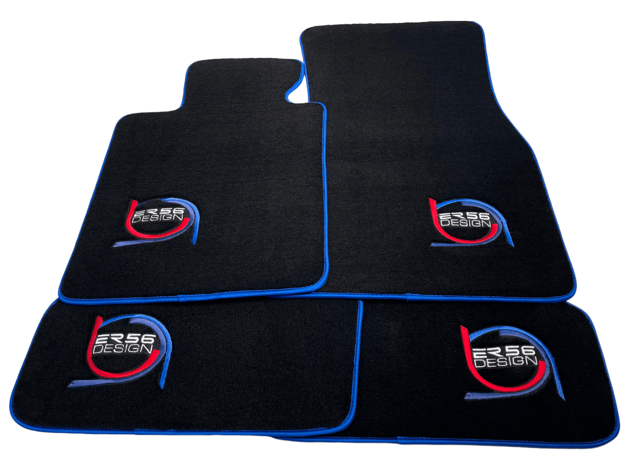 Black Floor Mats For BMW 2 Series U06 (2022-2026) ER56 Design Limited Edition Blue Trim Custom Fit Premium Velour Floor Mats
