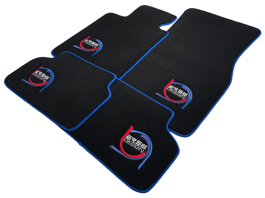 Black Floor Mats For BMW G60 (2023-2026) Sedan ER56 Design Limited Edition Blue Trim Custom Fit Premium Velour Floor Mats