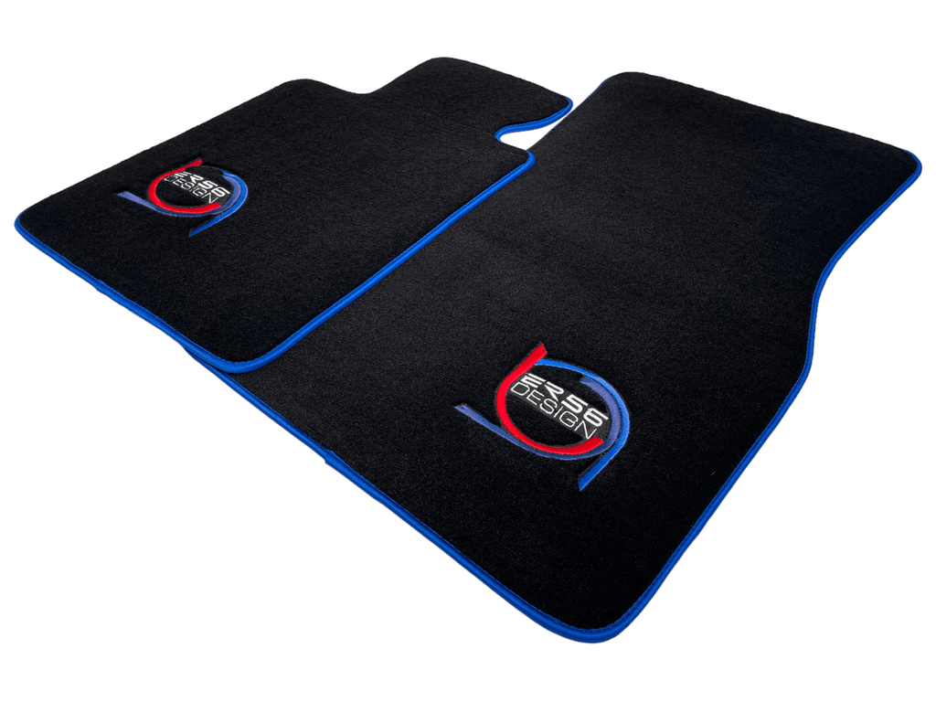 Black Floor Mats For BMW 2 Series U06 (2022-2026) ER56 Design Limited Edition Blue Trim Custom Fit Premium Velour Floor Mats