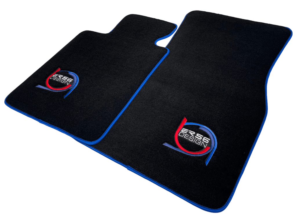 Black Floor Mats For BMW 2 Series U06 (2022-2026) ER56 Design Limited Edition Blue Trim Custom Fit Premium Velour Floor Mats