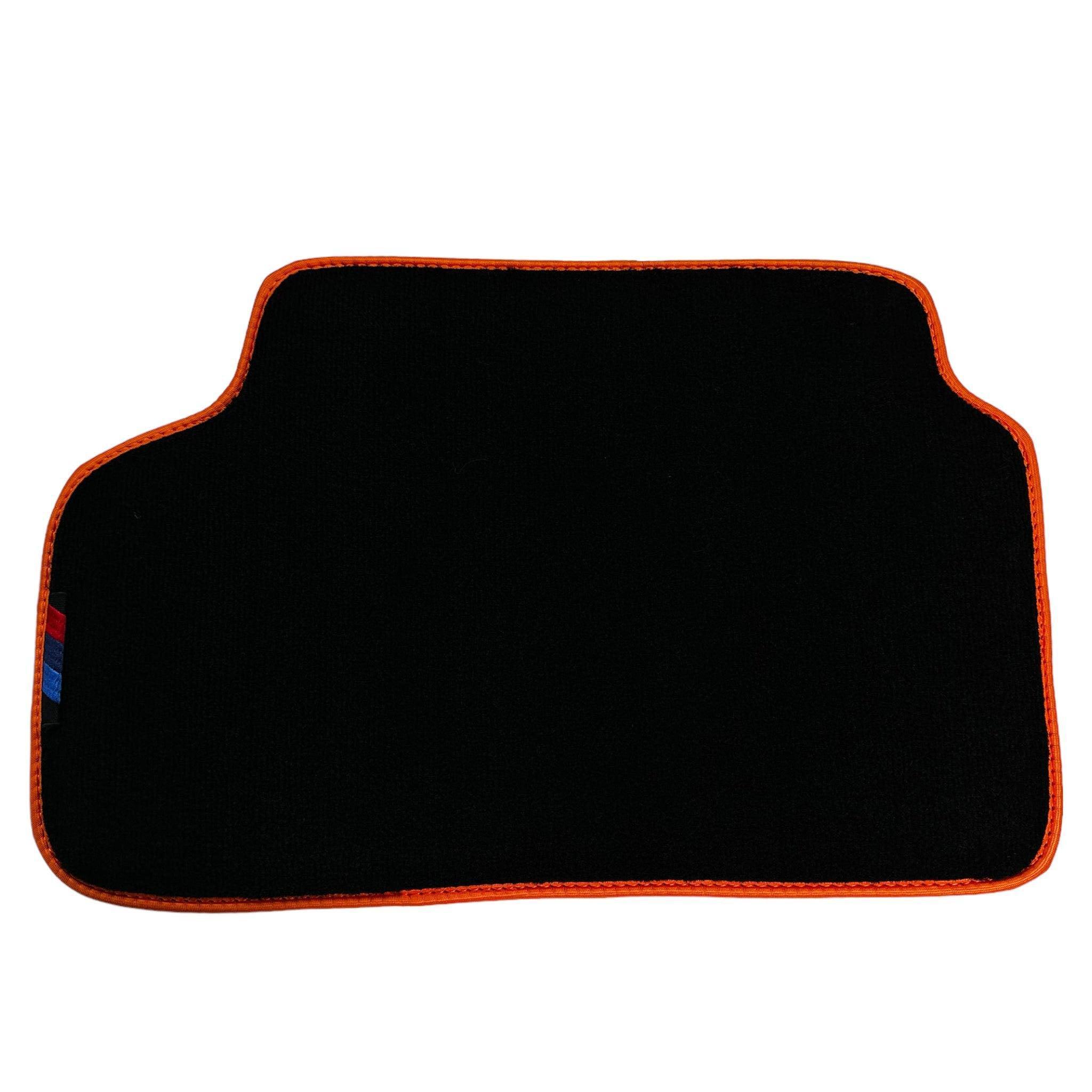 Black Floor Mats For BMW M5 G90 (2023-2026) Sedan | Orange Trim Custom Fit Premium Velour Floor Mats