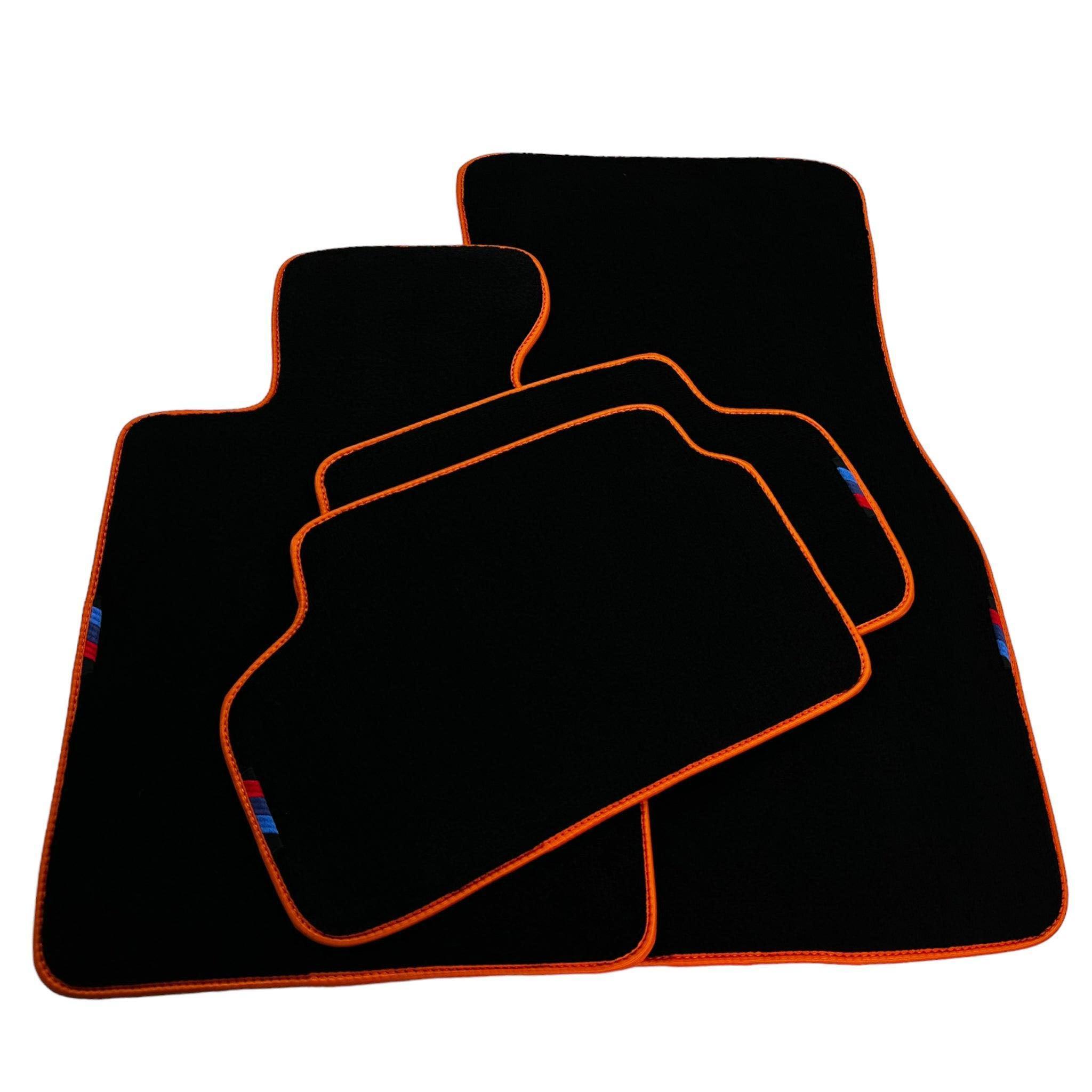 Black Floor Mats For BMW G61 (2023-2026) Touring | Orange Trim Custom Fit Premium Velour Floor Mats