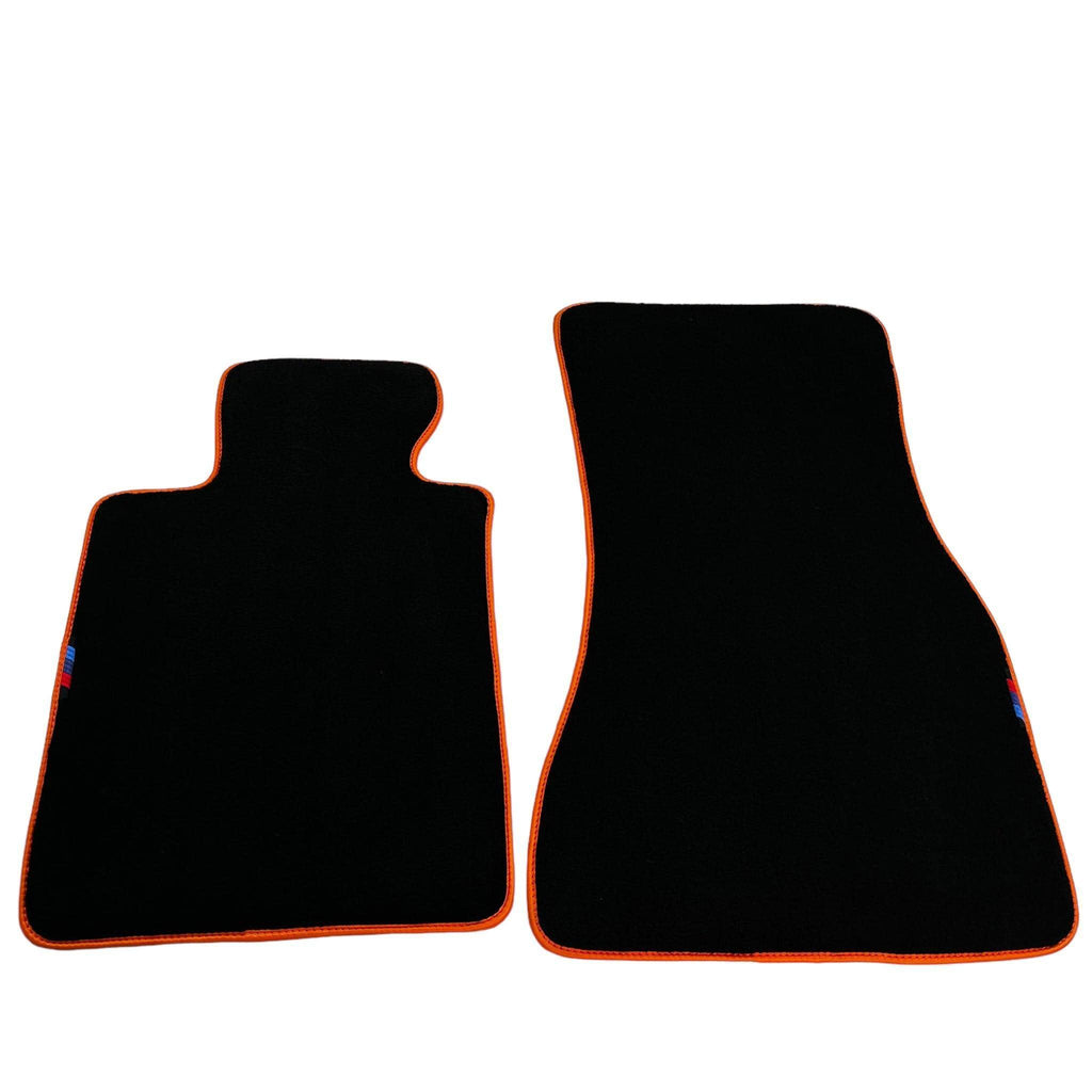 Black Floor Mats For BMW G60 (2023-2026) Sedan | Orange Trim Custom Fit Premium Velour Floor Mats