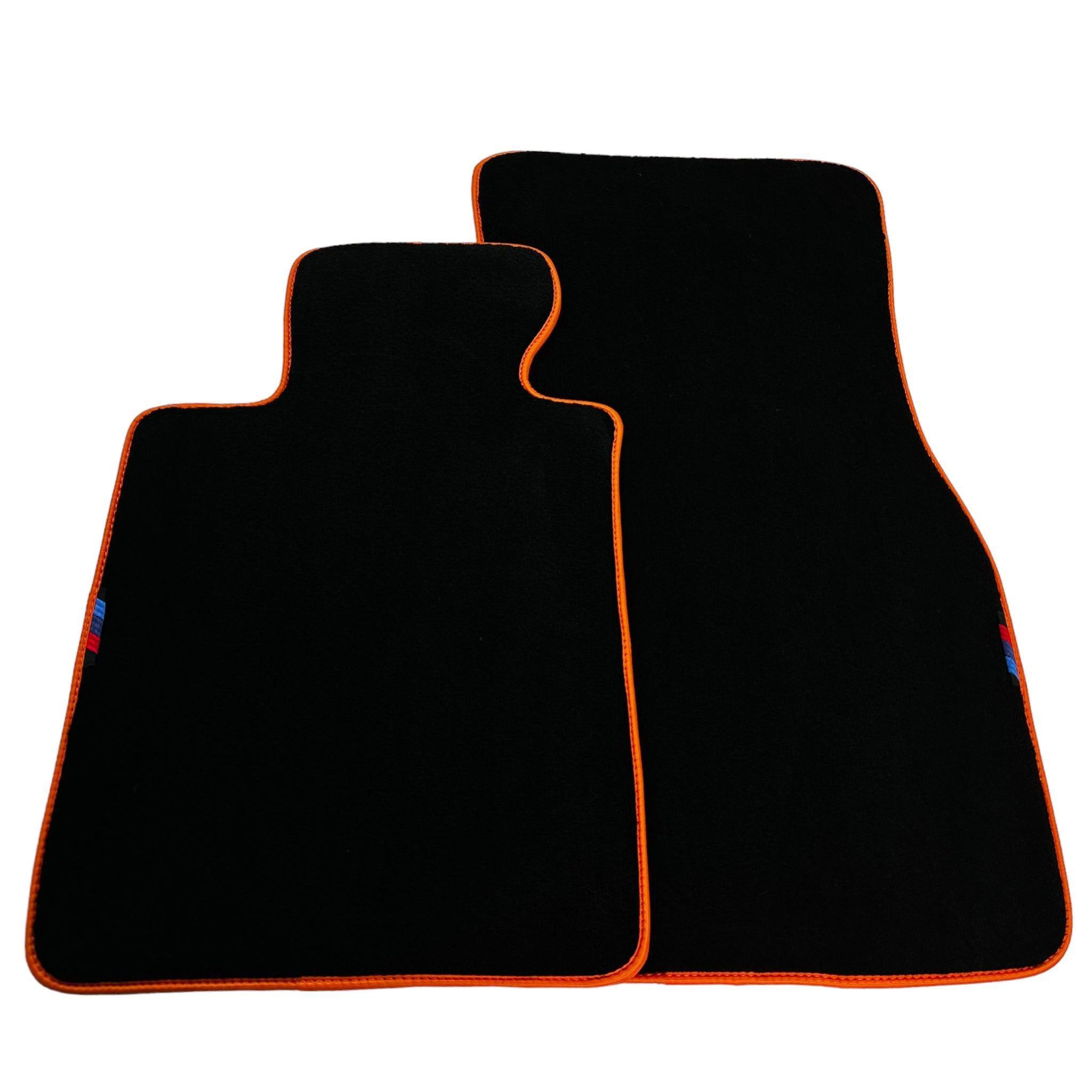 Black Floor Mats For BMW 2 Series U06 (2022-2026) | Orange Trim Custom Fit Premium Velour Floor Mats