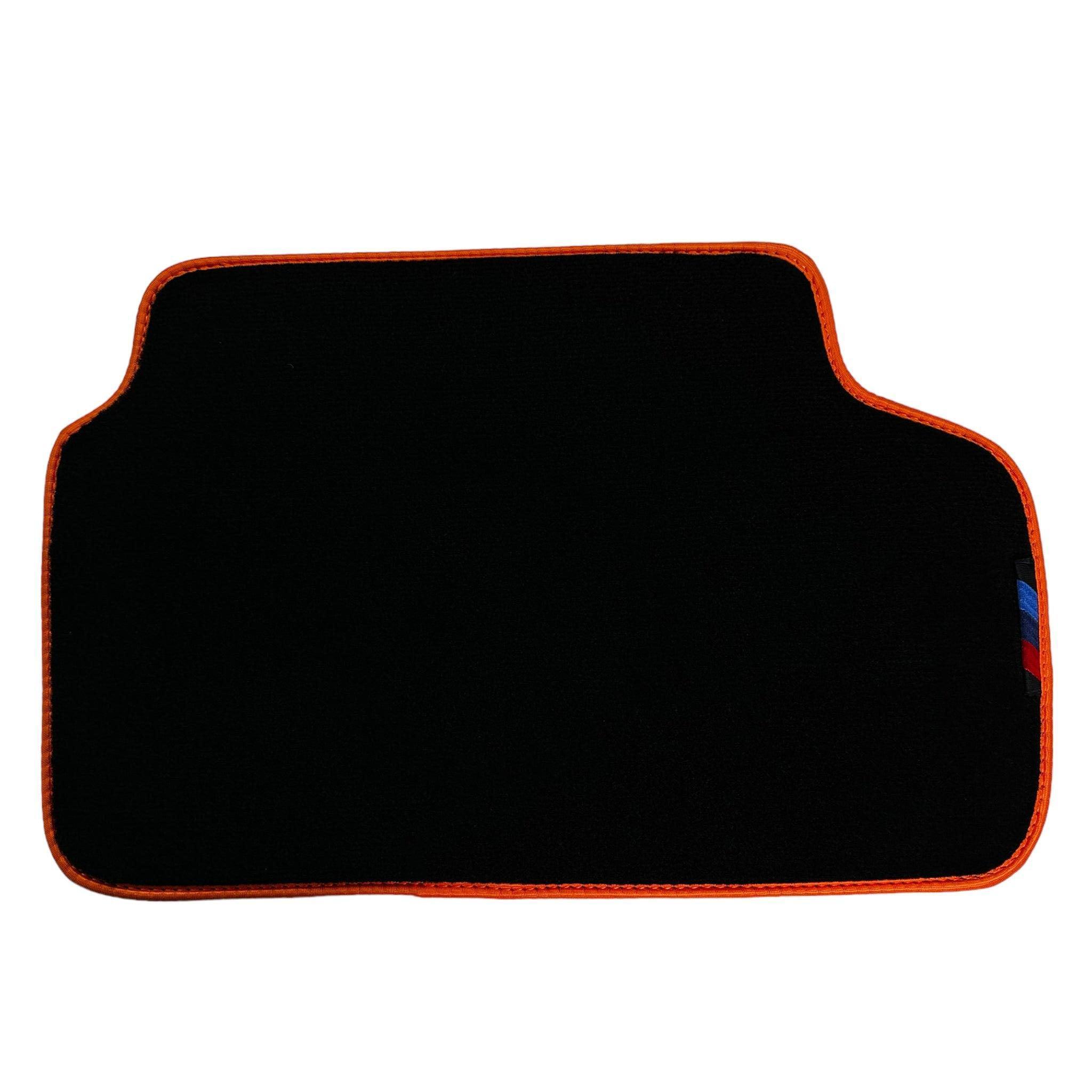 Black Floor Mats For BMW M5 G90 (2023-2026) Sedan | Orange Trim Custom Fit Premium Velour Floor Mats