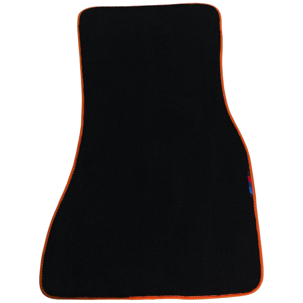 Black Floor Mats For BMW G60 (2023-2026) Sedan | Orange Trim Custom Fit Premium Velour Floor Mats
